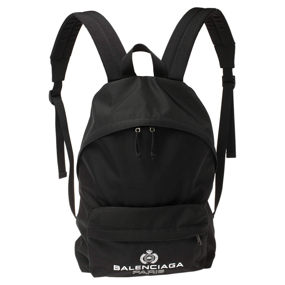 Balenciaga Black Nylon Logo Crest Backpack