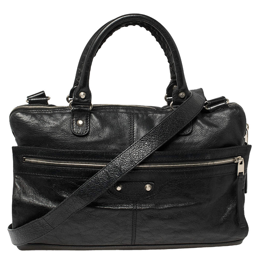 Balenciaga Black Crinkled Leather Briefcase Bag Balenciaga  TLC