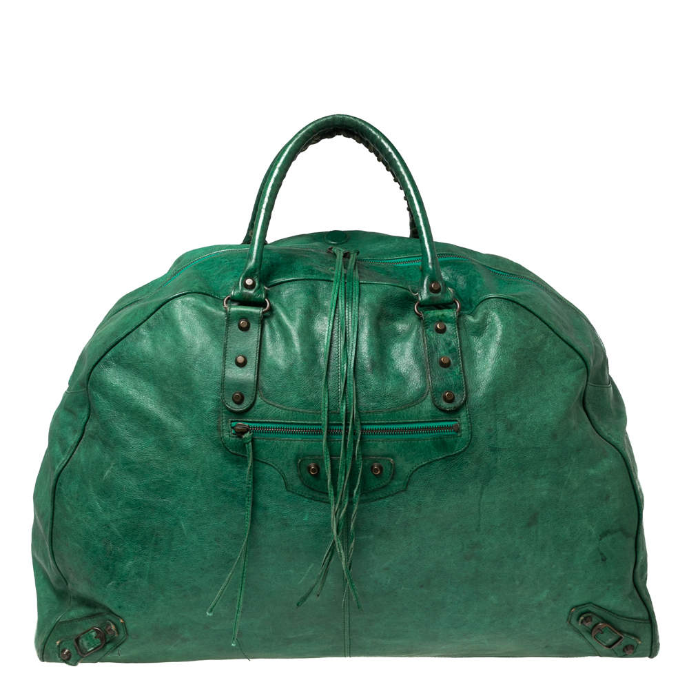 Balenciaga Green Leather Motorcross Voyage Duffel Bag