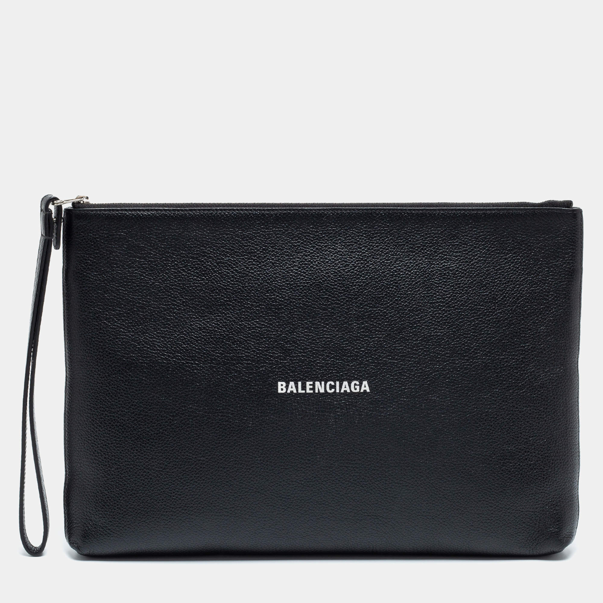 Pre Owned حقيبة معصم صغيرة بالنسياغا جلد أسود شعار ماركة 