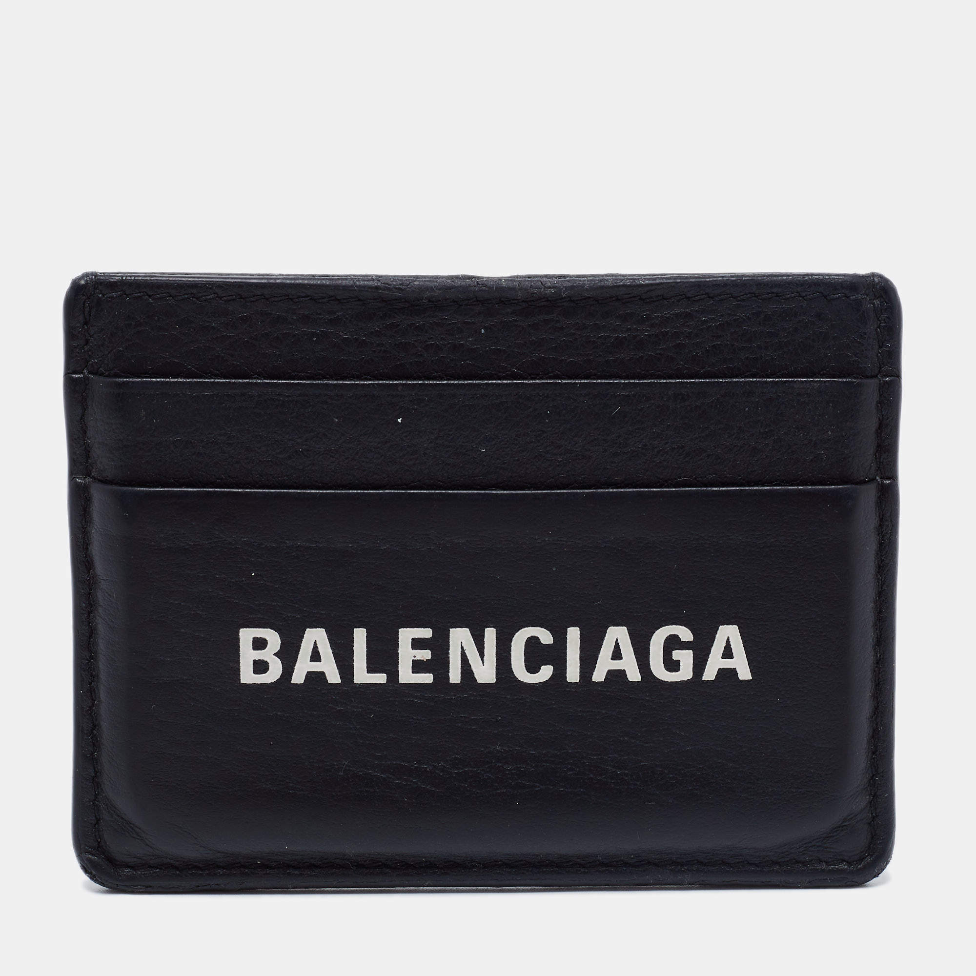 Pre Owned Balenciaga Black Leather Logo Print Card Holder