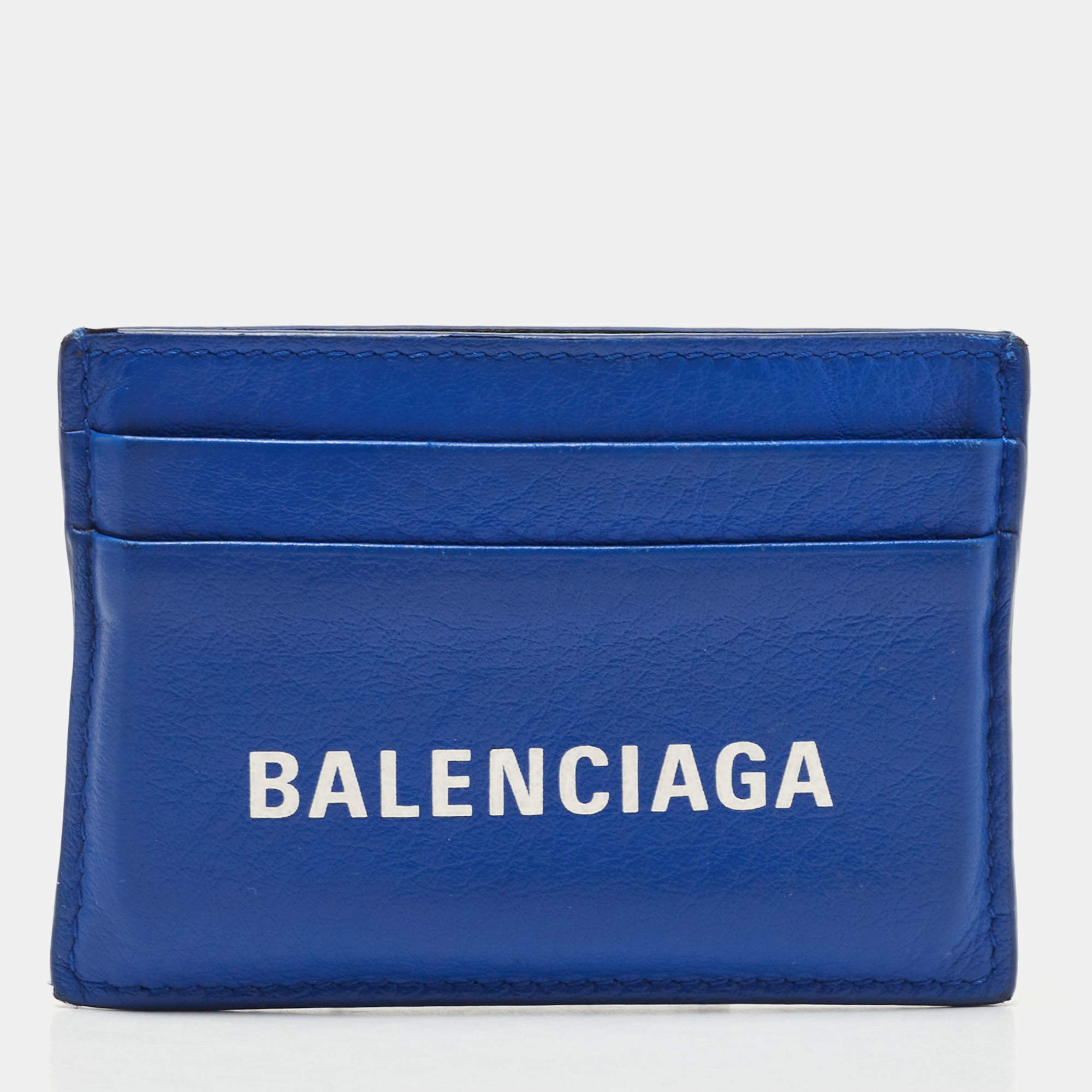 Pre Owned Balenciaga Blue Leather Logo Card Holder