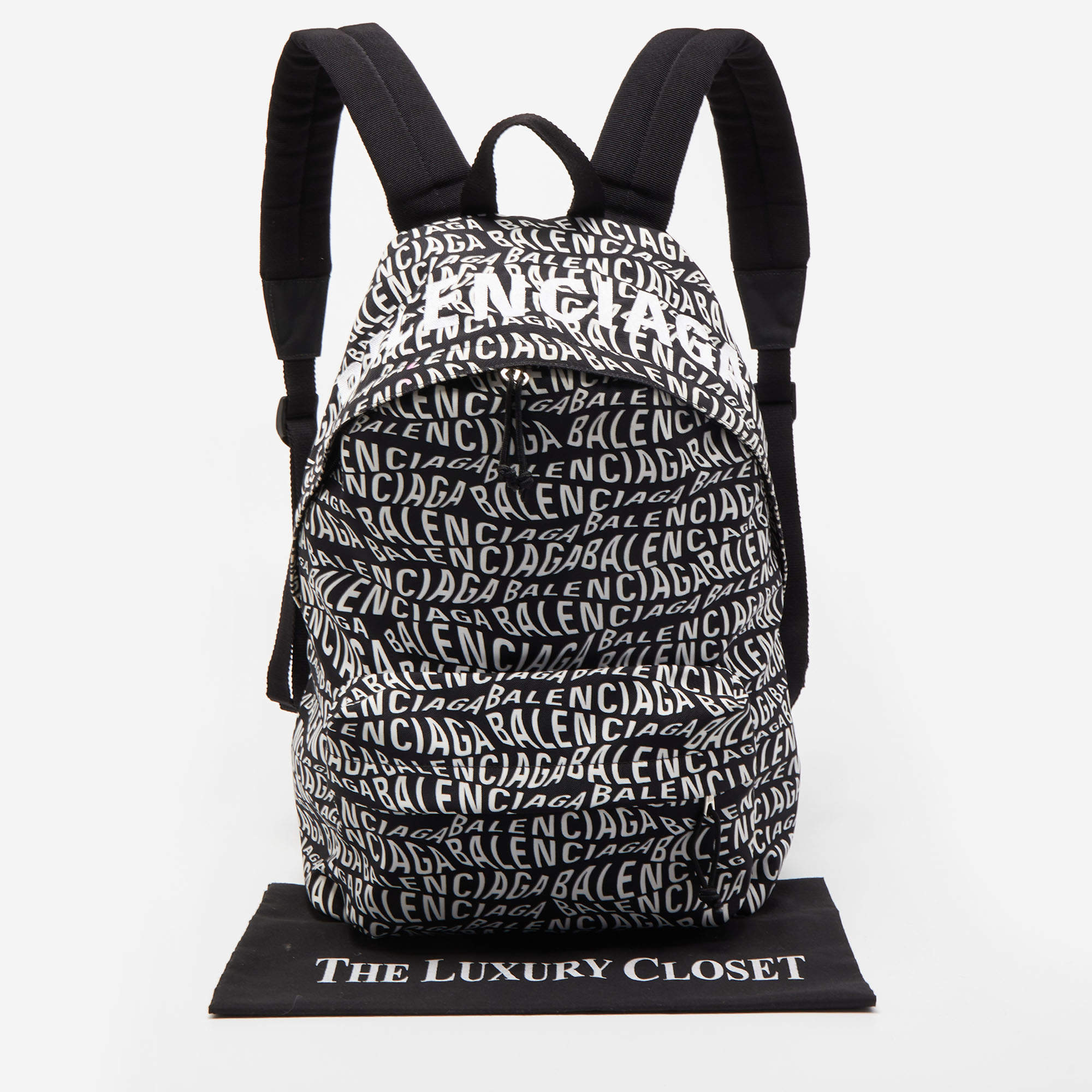 Balenciaga Everyday Printed Leather Drawstring Backpack in Black for Men