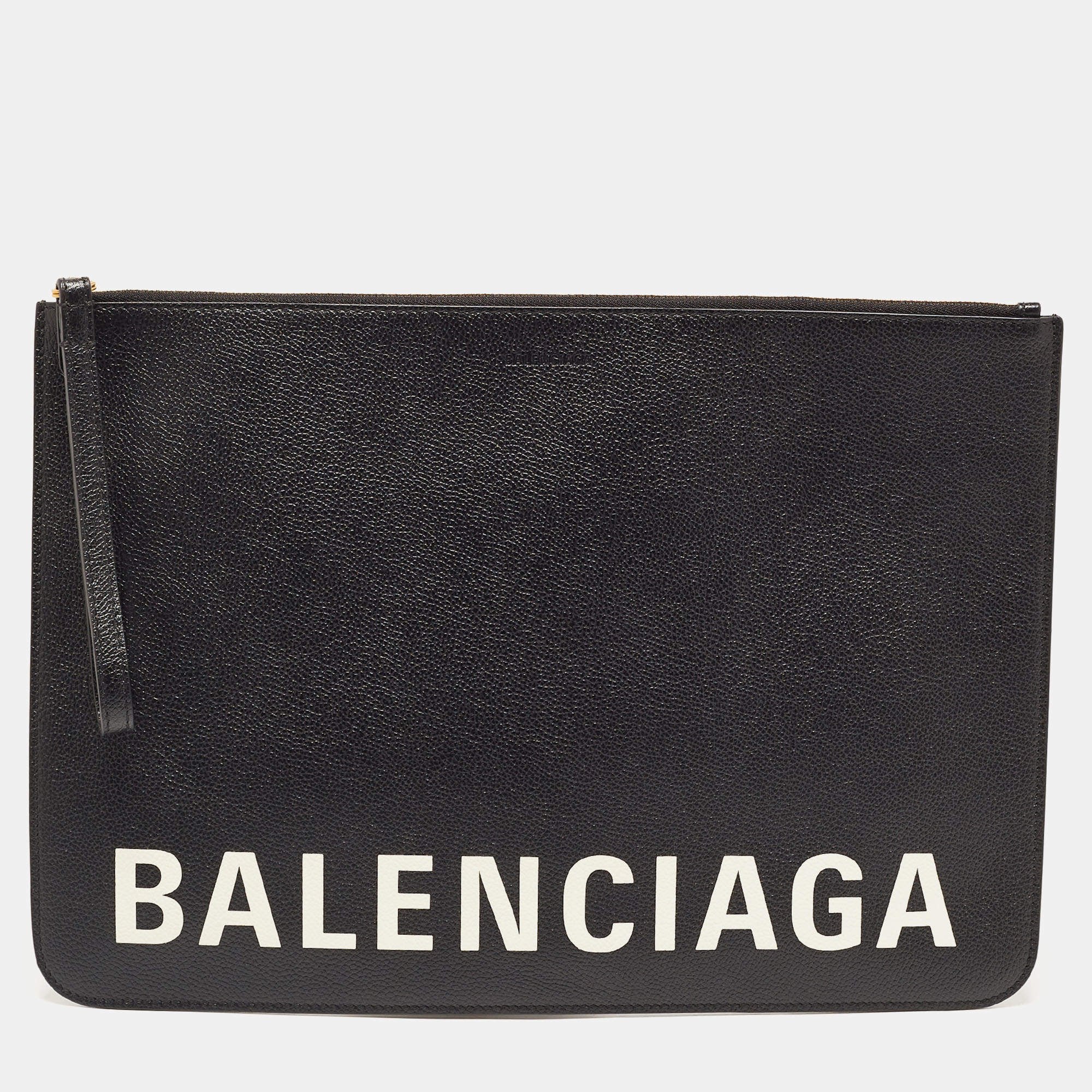 Balenciaga Black Leather Zip Pouch