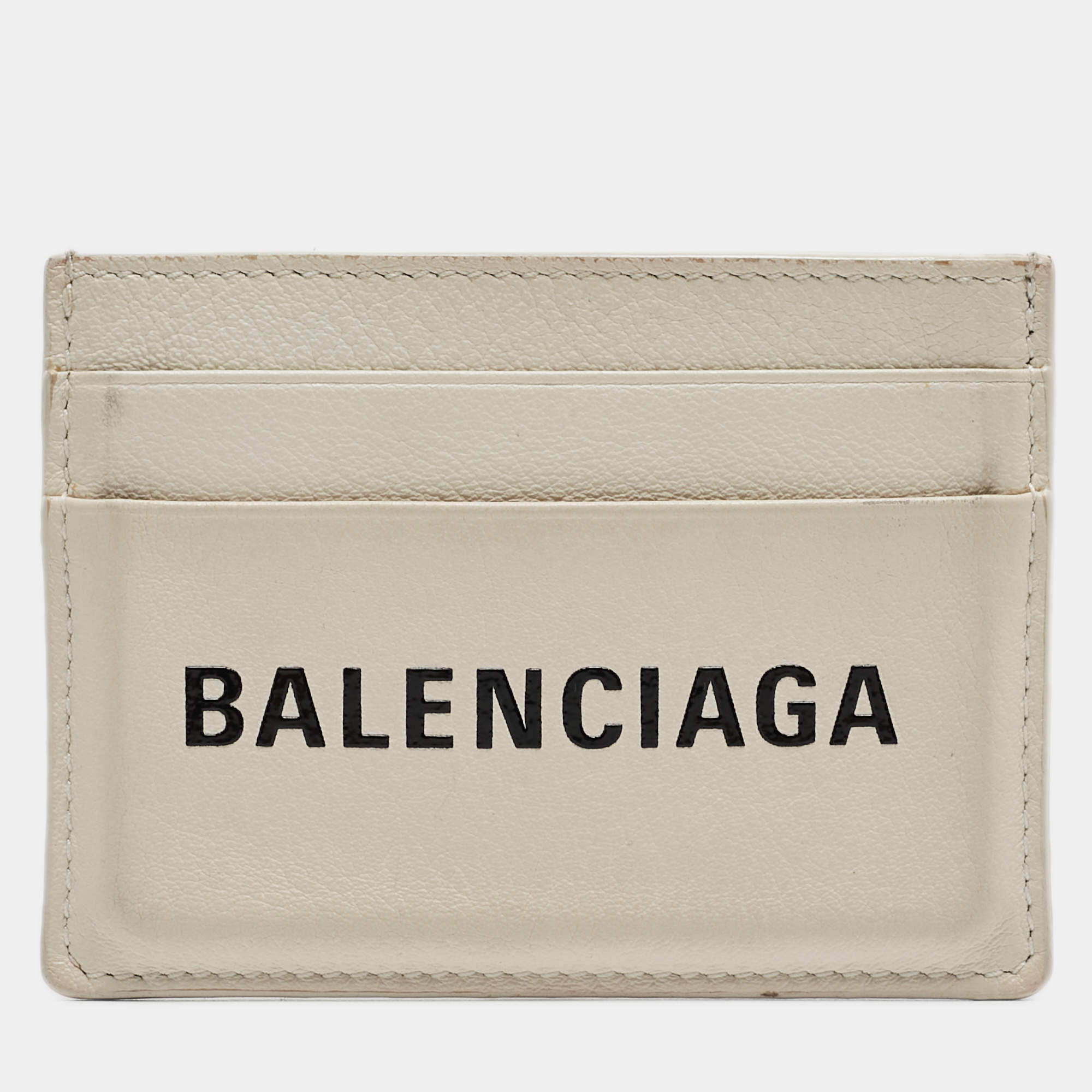 Pre Owned Balenciaga White Leather Logo Card Holder