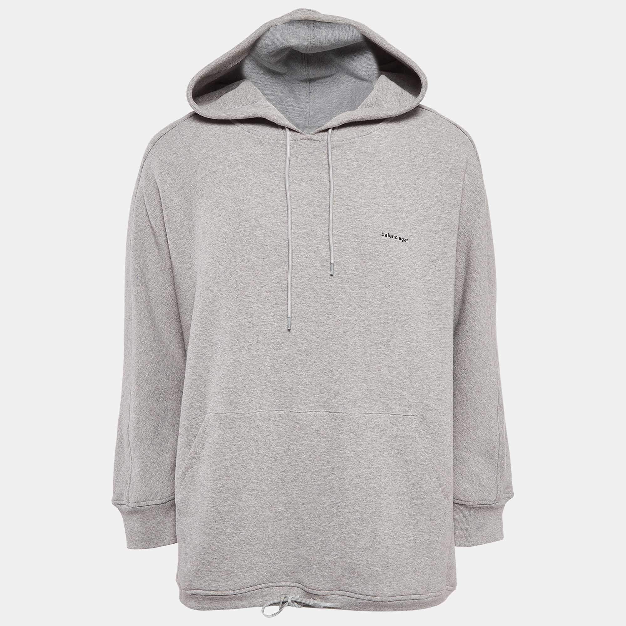 مملوكة مسبقًا Balenciaga Grey Cotton Knit Oversized Hoodie S