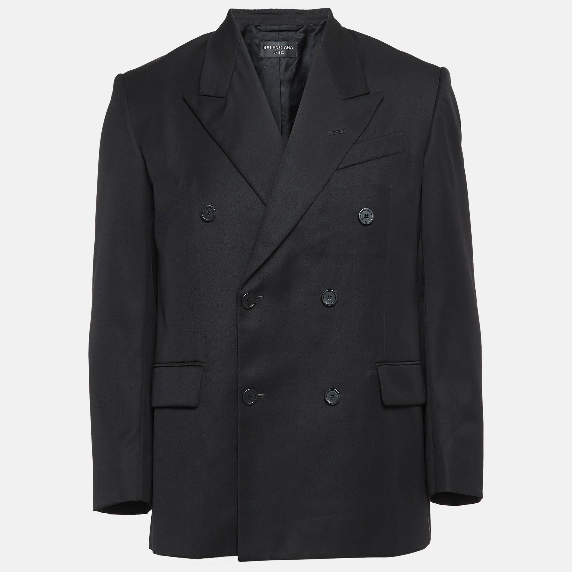 Pre Owned Balenciaga Black Gabardine Double Breasted Blazer XS