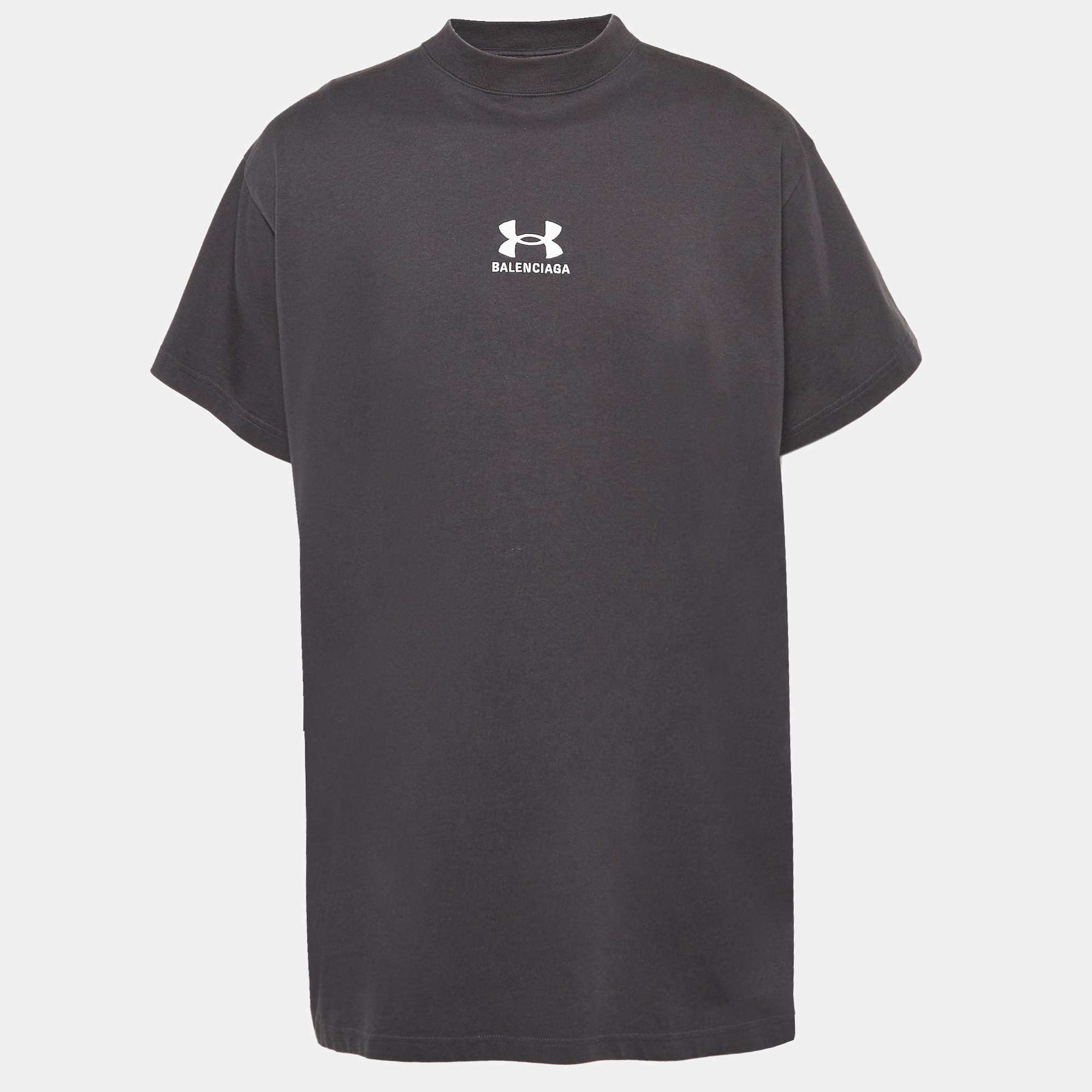 Pre Owned Balenciaga X Under Armour Black Logo Embroidered Cotton T-Shirt L