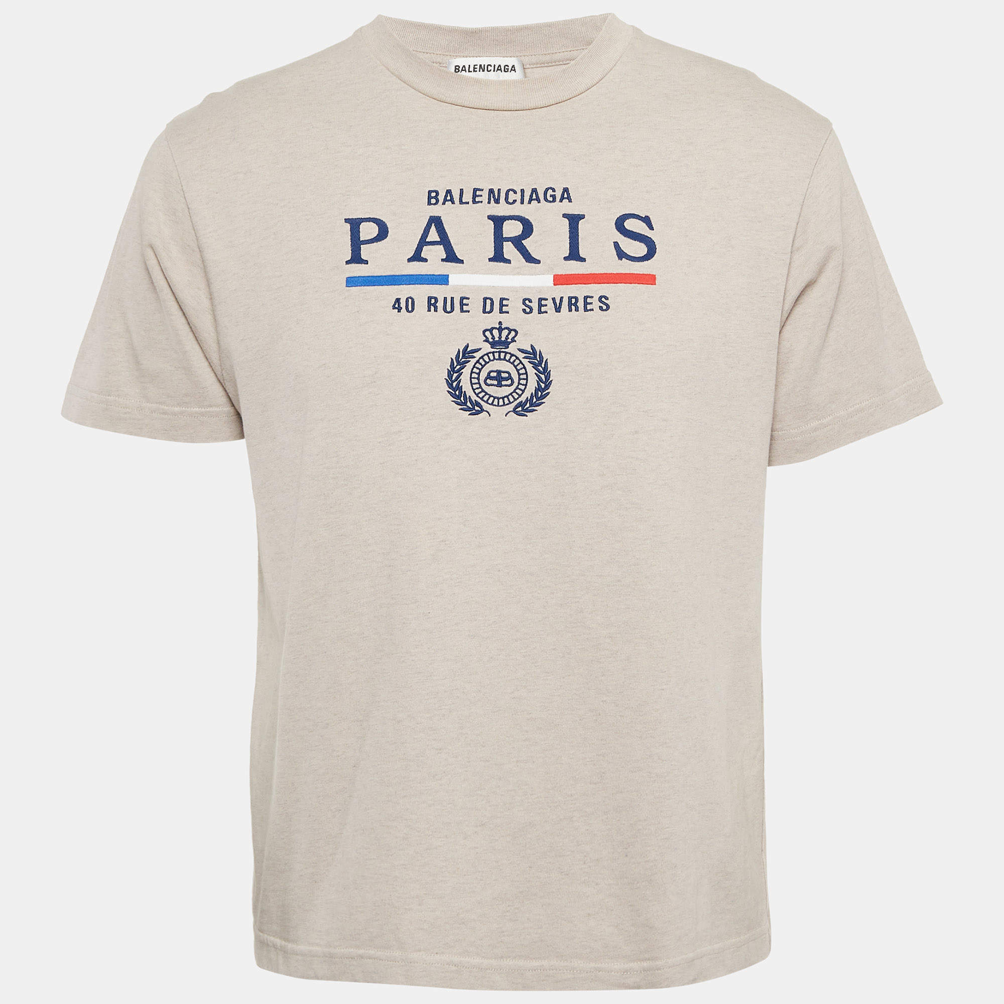 Pre Owned Balenciaga Grey Embroidered Cotton Jersey T-Shirt XS