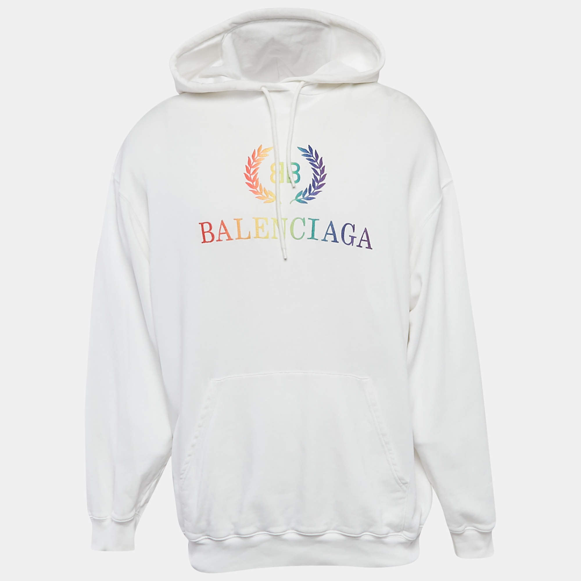 Balenciaga White BB Embroidered Cotton Oversized Hoodie S