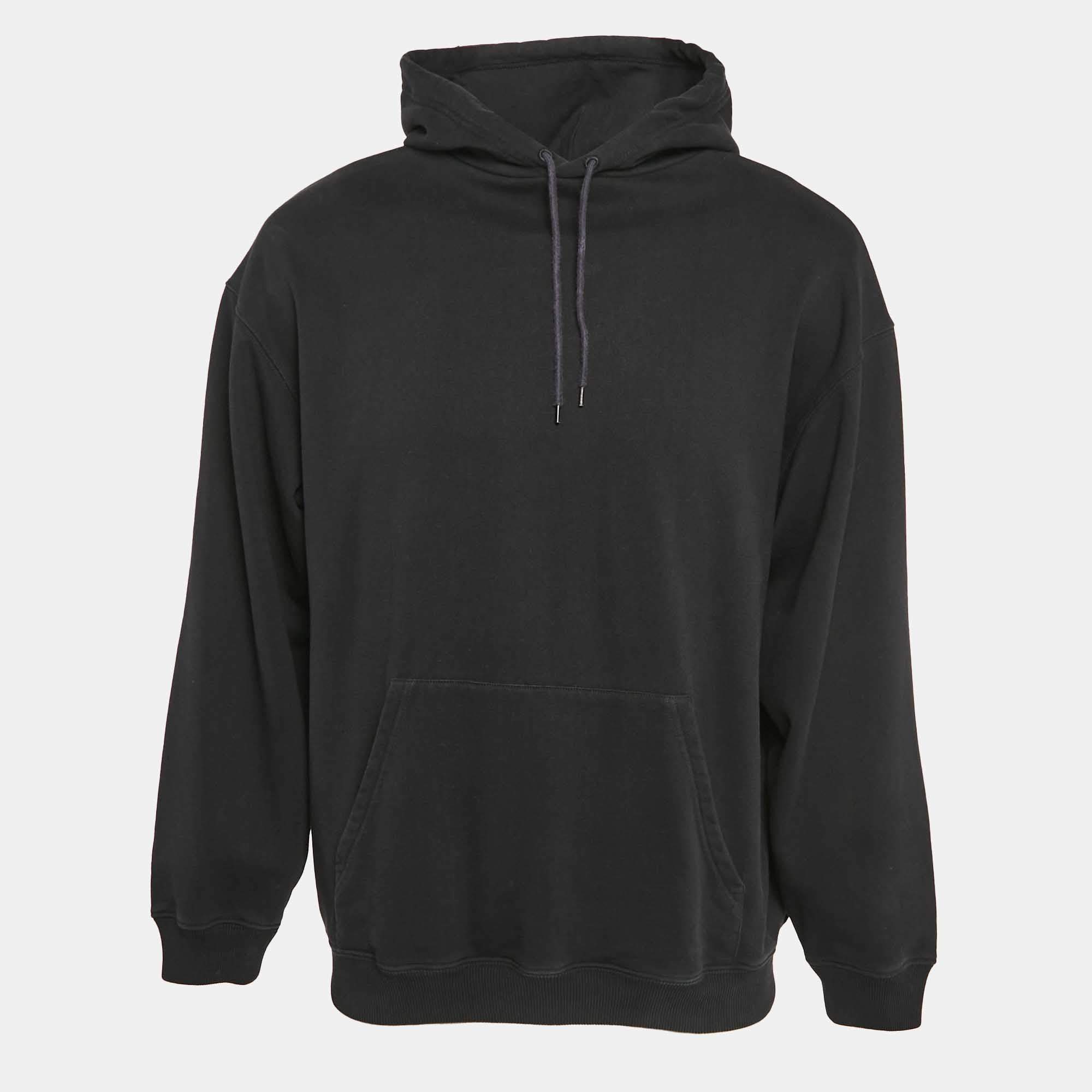 Pre Owned Balenciaga Black Logo Print Cotton Hooded Sweatshirt S