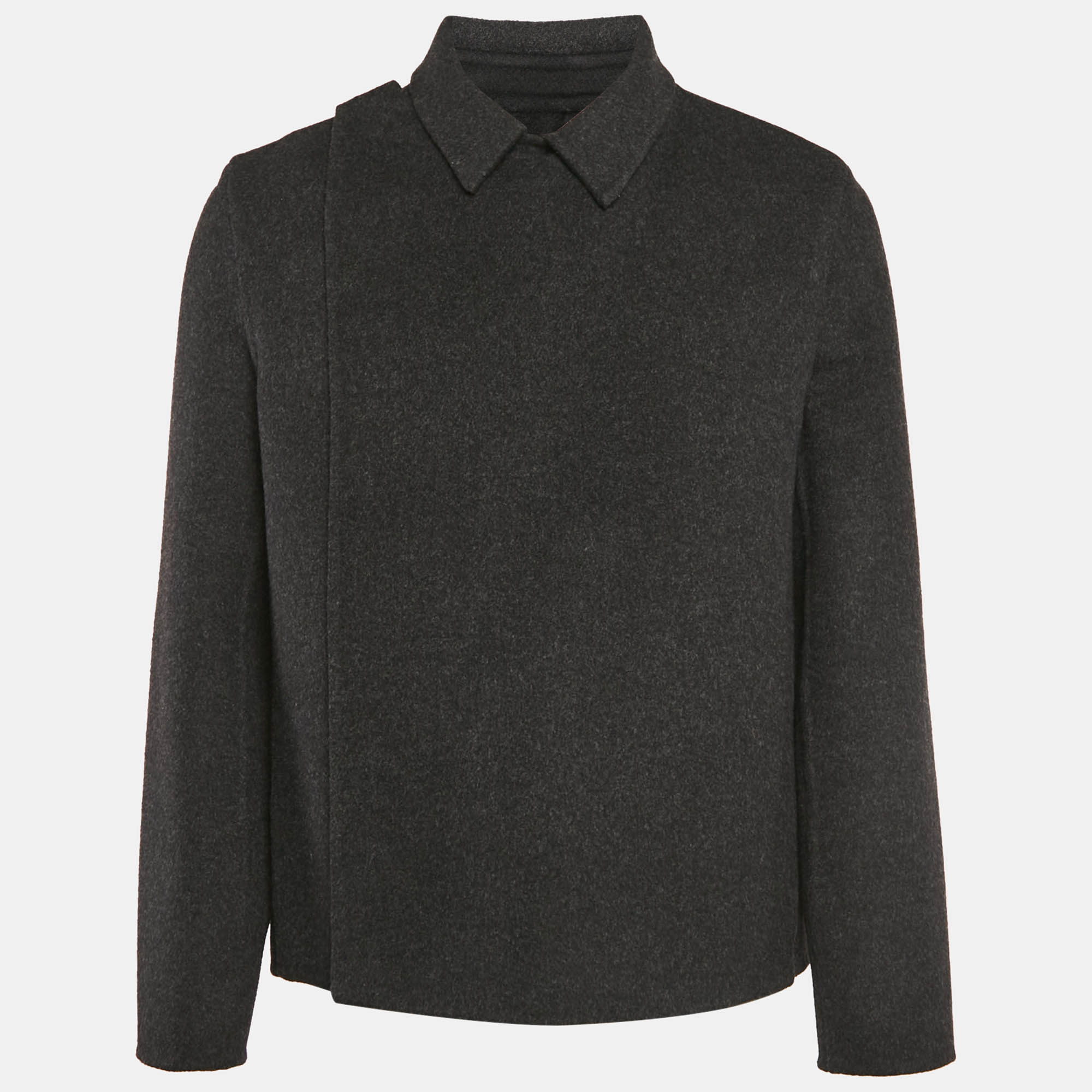 Pre Owned Balenciaga Dark Grey Wool Felt Zip- Up Jacket M