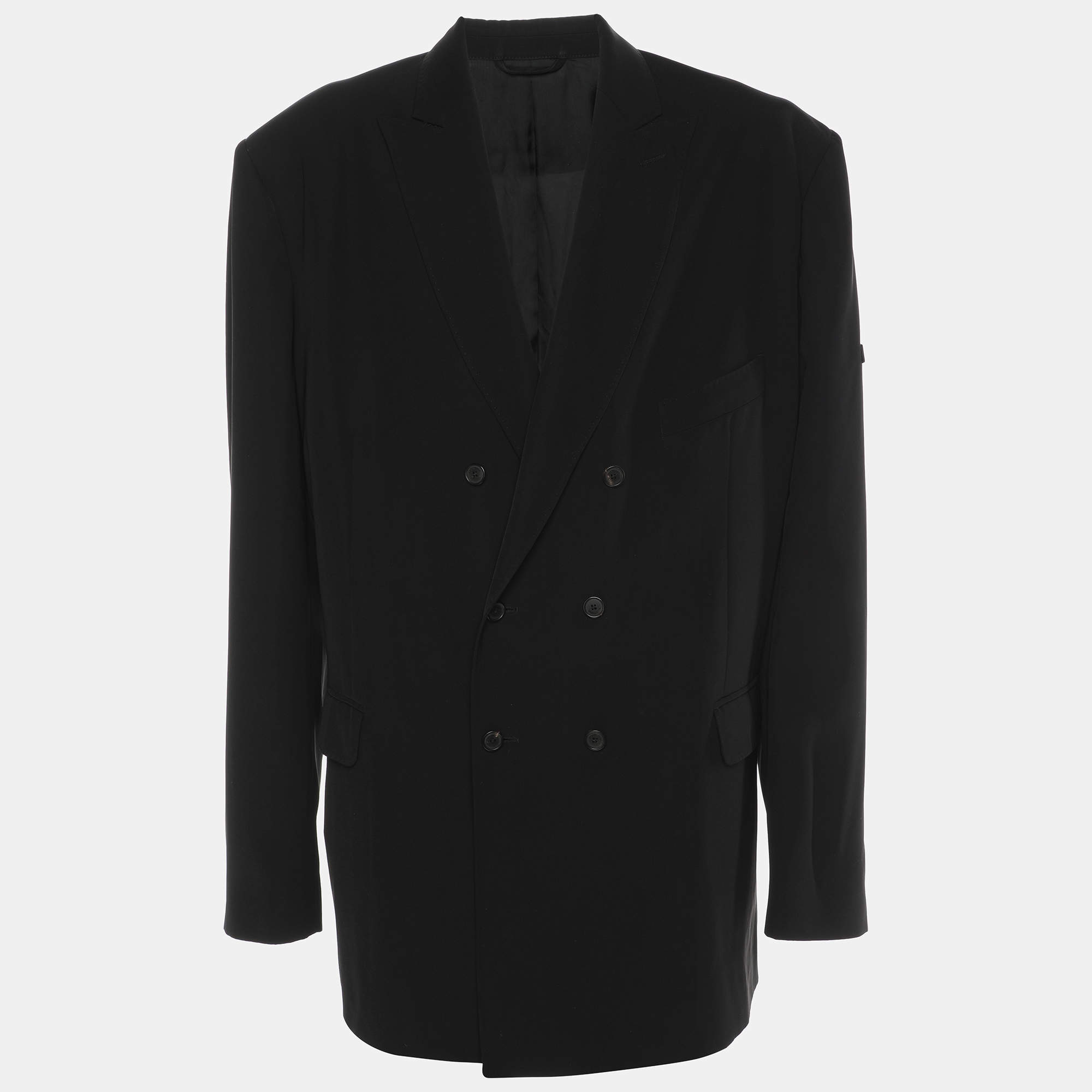 Pre Owned Balenciaga Black Nylon Double Breasted Blazer L