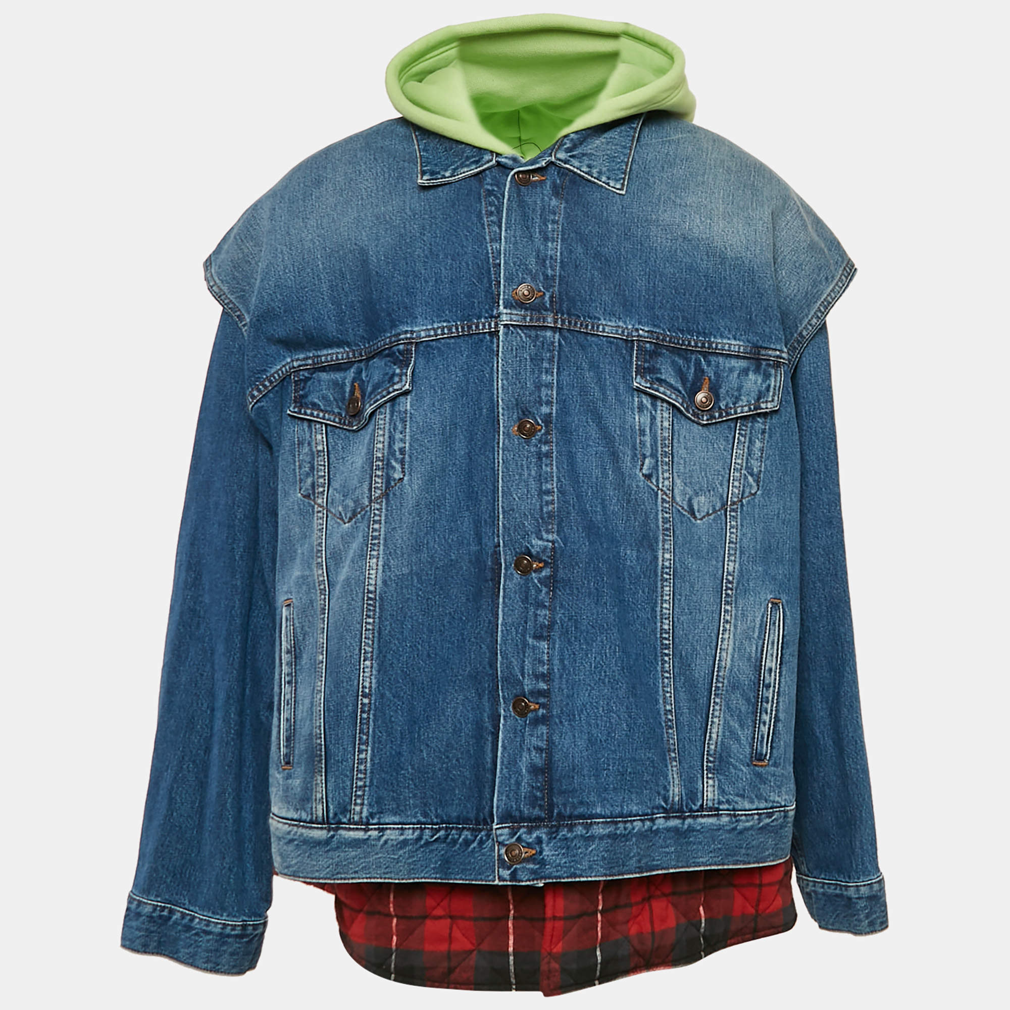 Balenciaga Blue Checked Cotton and Denim Layered Jacket S