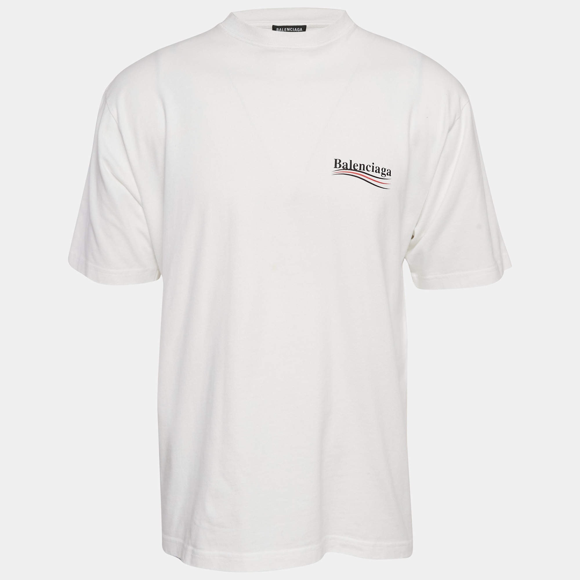 Pre Owned Balenciaga White Logo Print Jersey Oversized T-Shirt XS