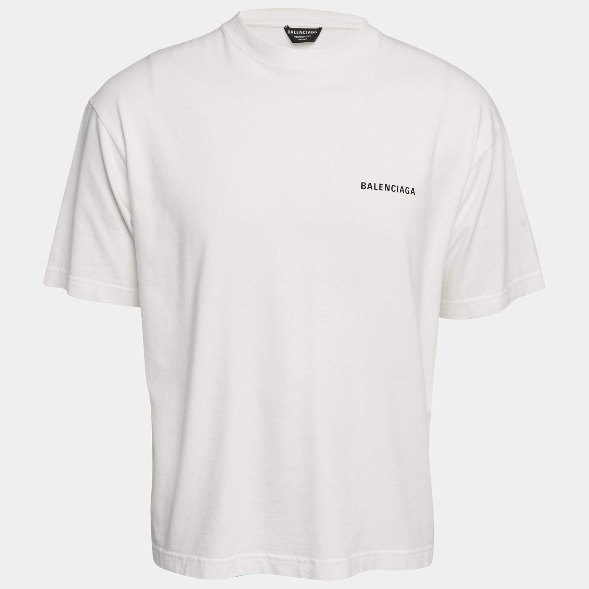 Pre Owned Balenciaga White Logo Print Jersey Crew Neck T-Shirt S