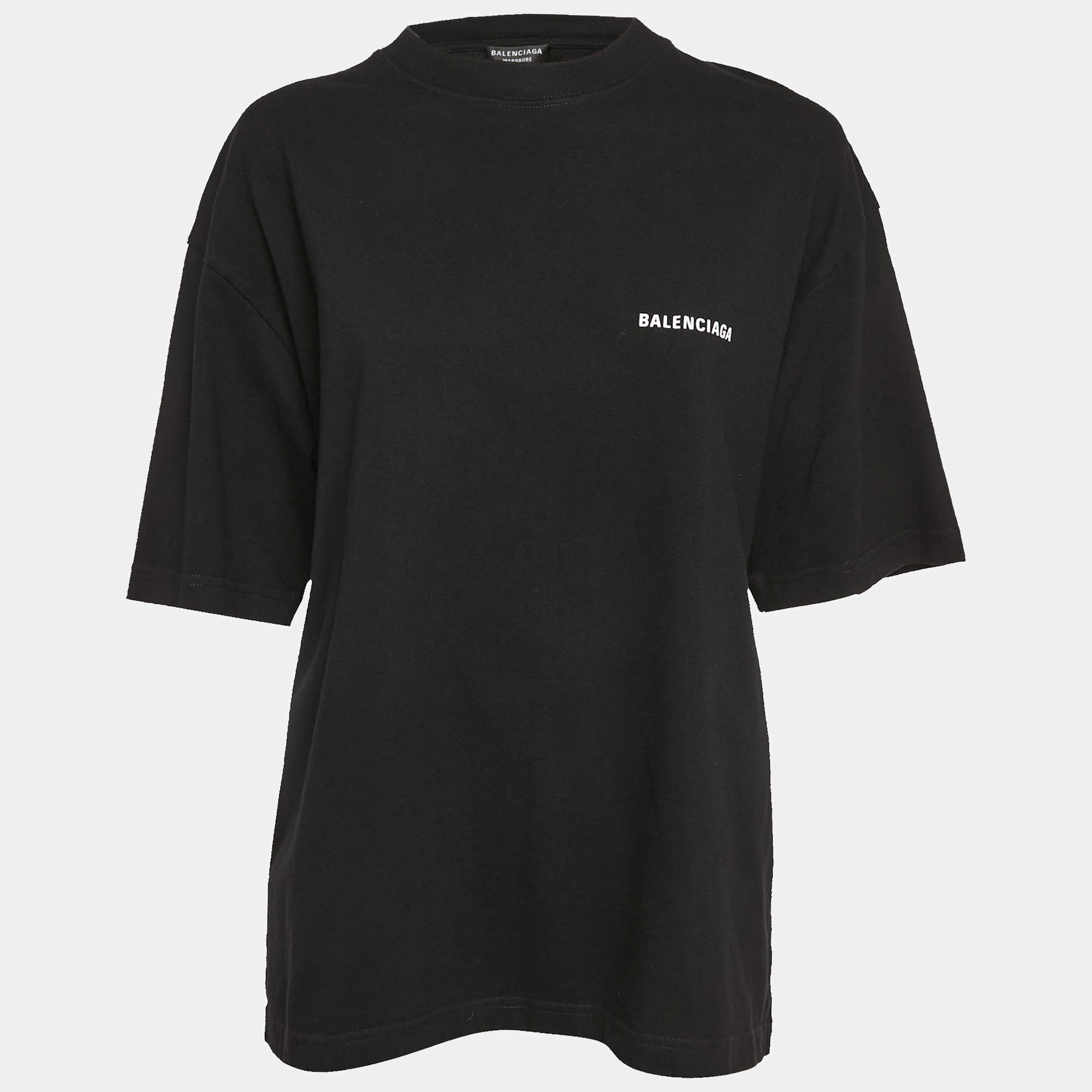 Pre Owned Balenciaga Black Logo Print Jersey Oversized T-Shirt S