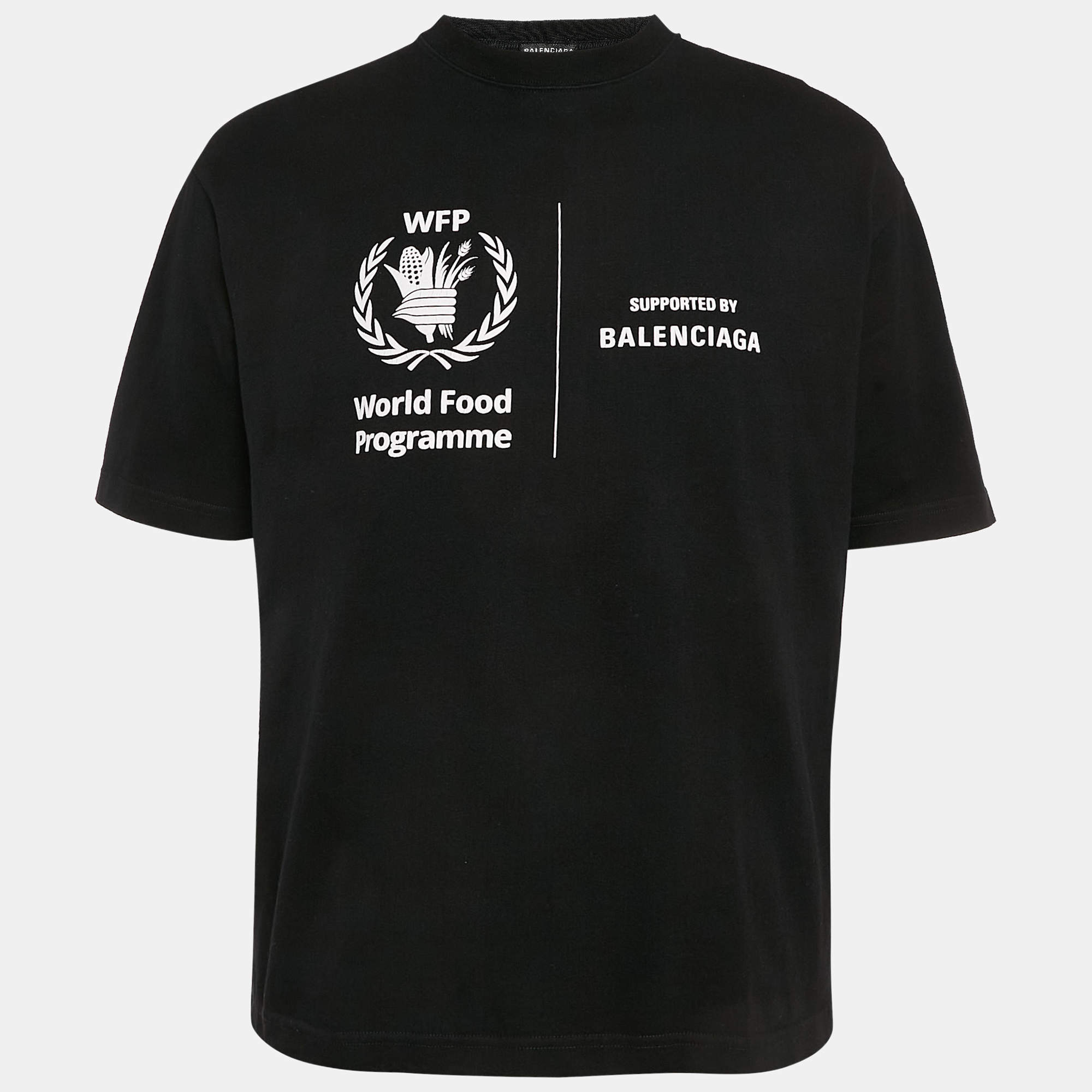 Pre Owned Balenciaga Black Printed Cotton Crew Neck T-Shirt S