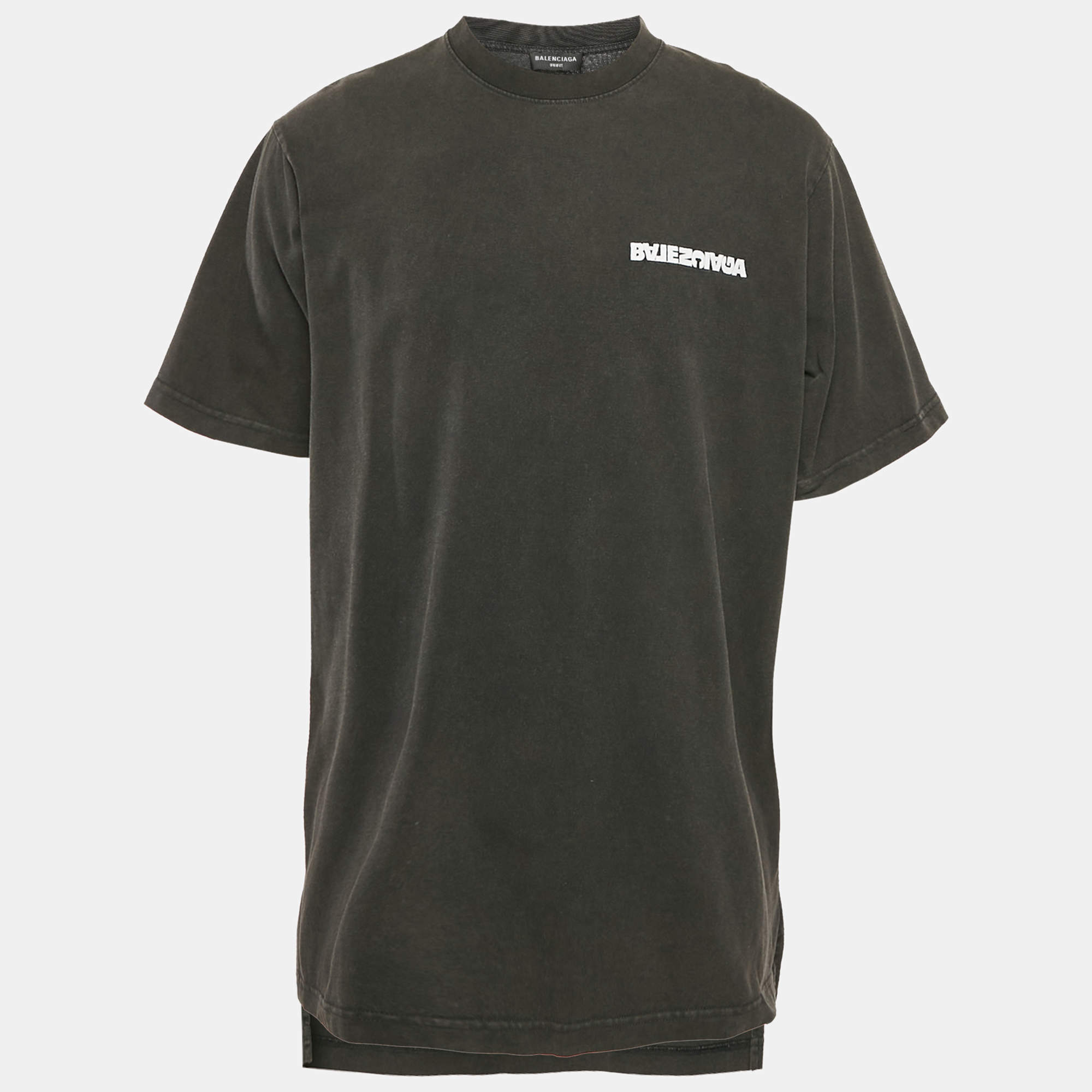 Pre Owned Balenciaga Unifit Black Faded Logo Embroidered Cotton Oversized T-Shirt M