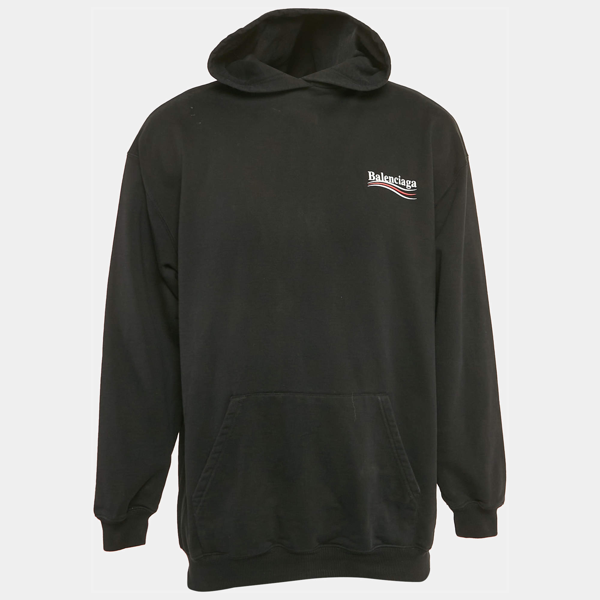 Balenciaga Black Logo Print Cotton Knit Oversized Hoodie S