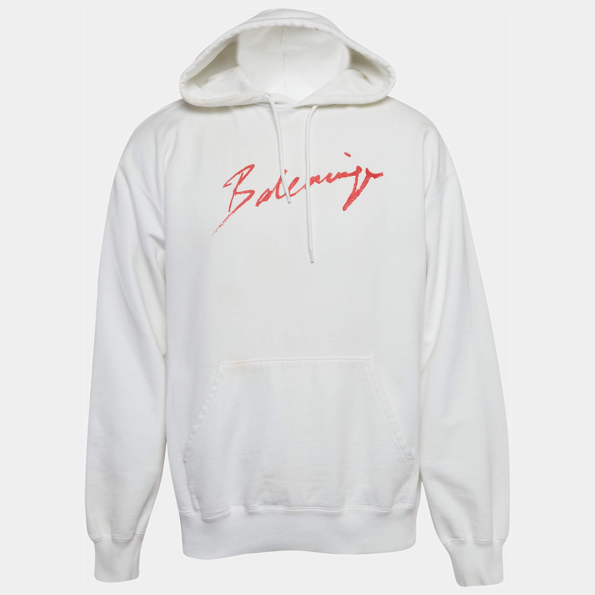 Balenciaga White Logo Paint Cotton Knit Oversized Hoodie M