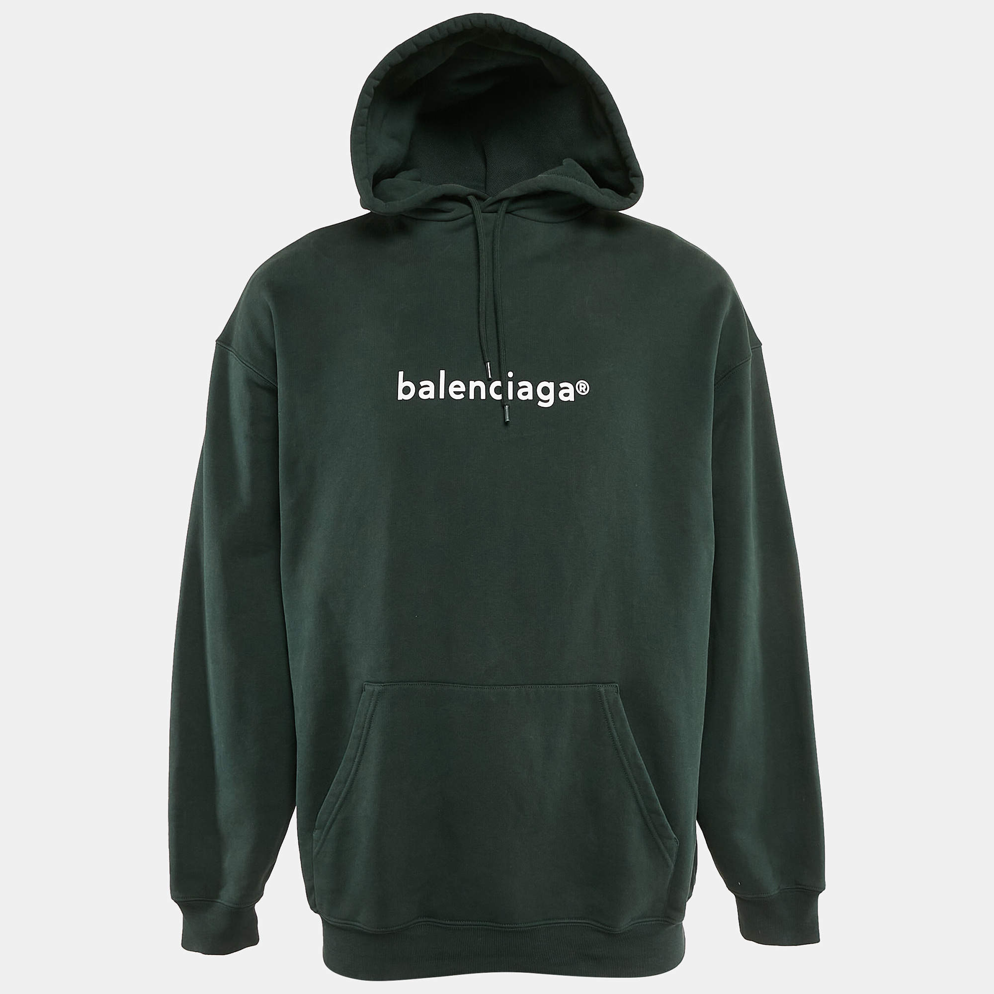 Balenciaga Green Copywrite Logo Print Cotton Hoodie L