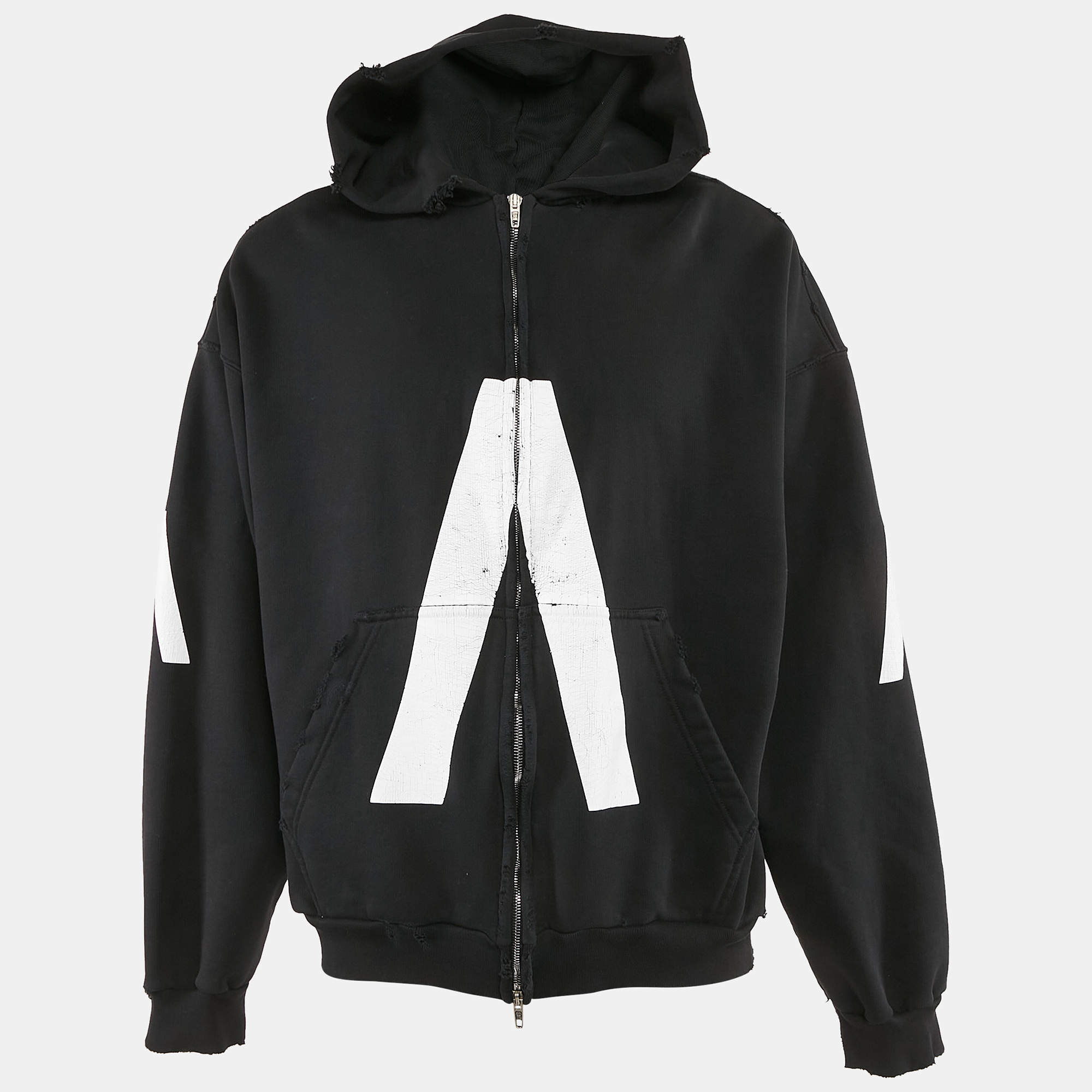 Balenciaga Black Distressed Cotton Archive Series Zip Up Hoodie XS