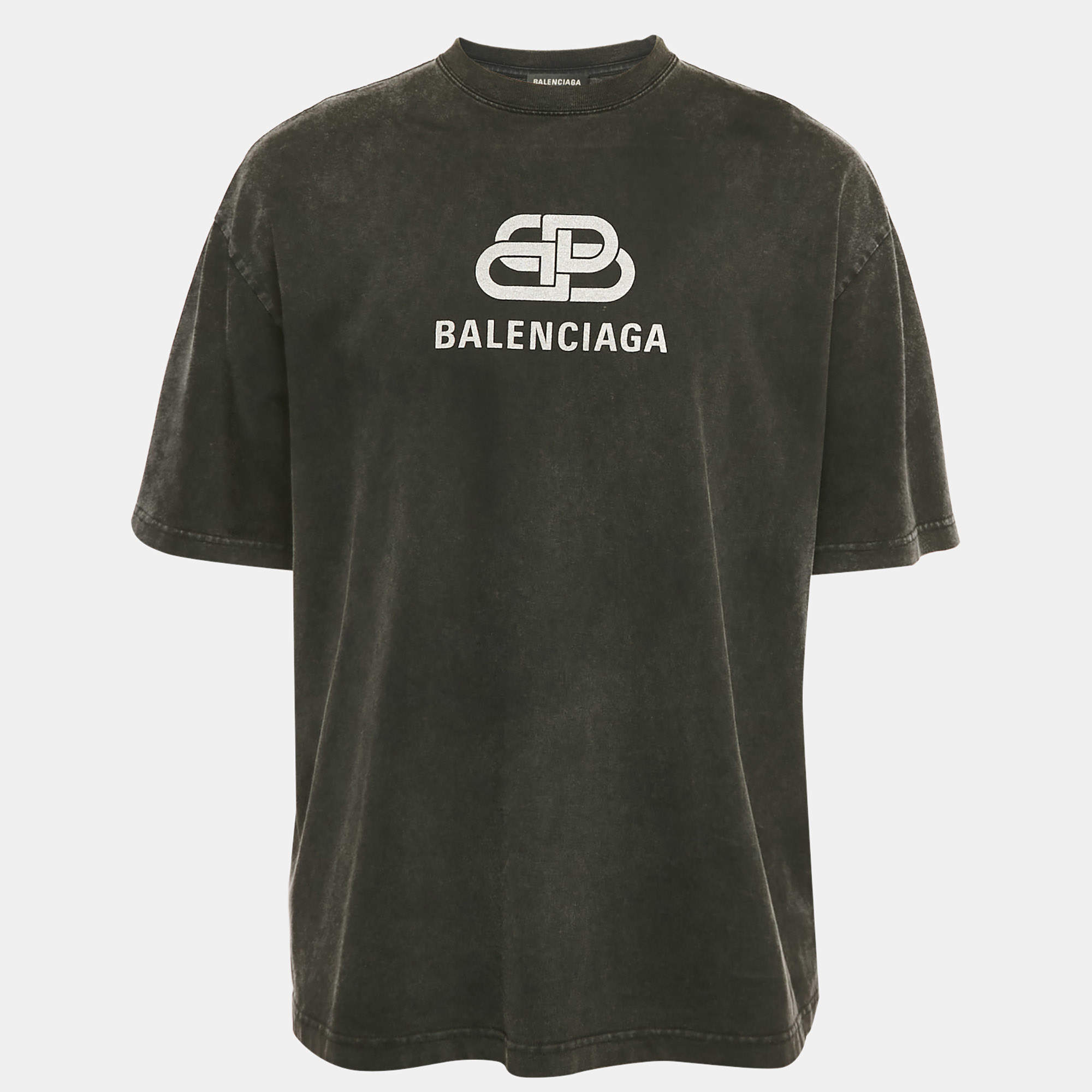 مملوكة مسبقًا Balenciaga Charcoal Black Logo Print Jersey Oversized T-Shirt L