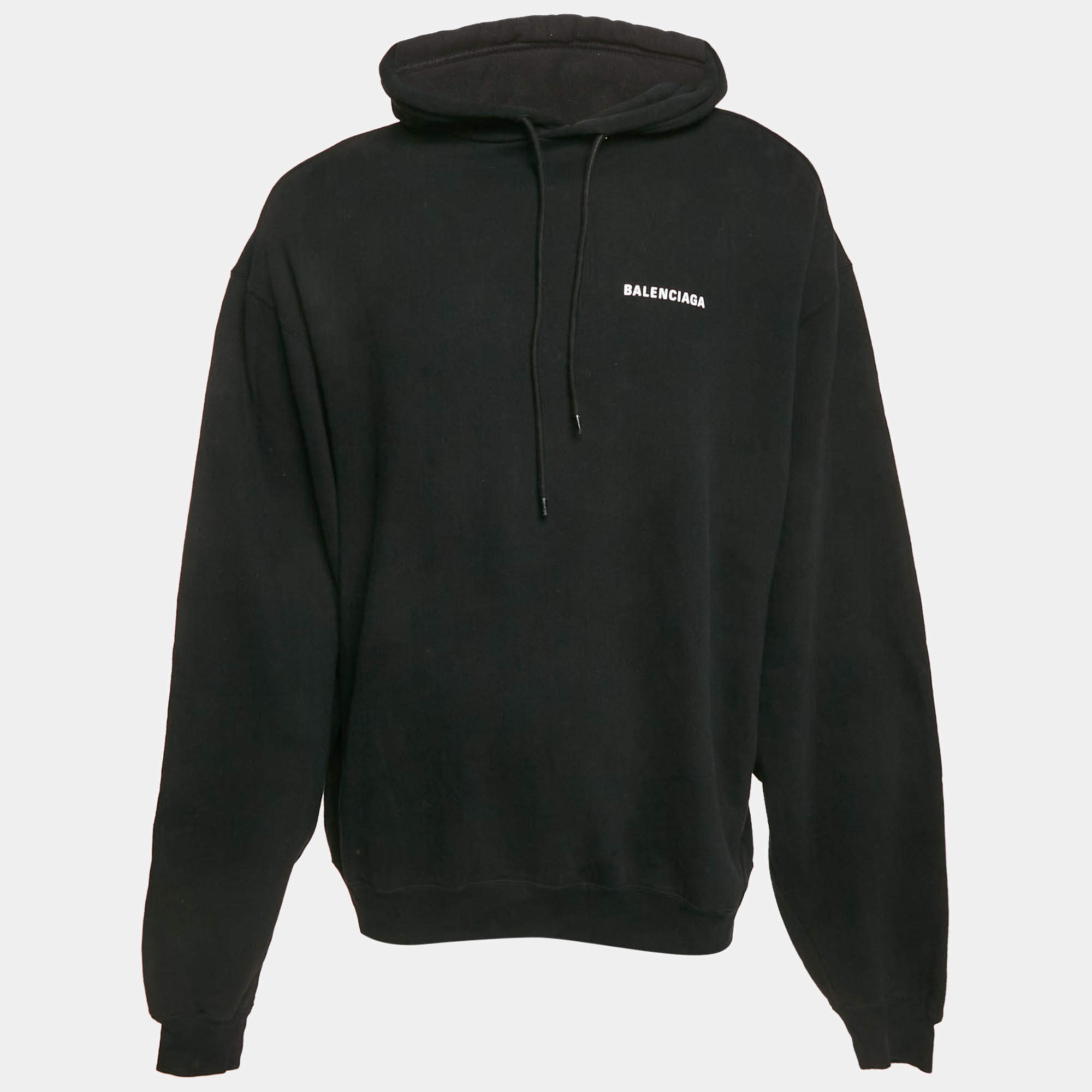 Pre Owned Balenciaga Black Défilé Print Cotton Oversized Hoodie XS