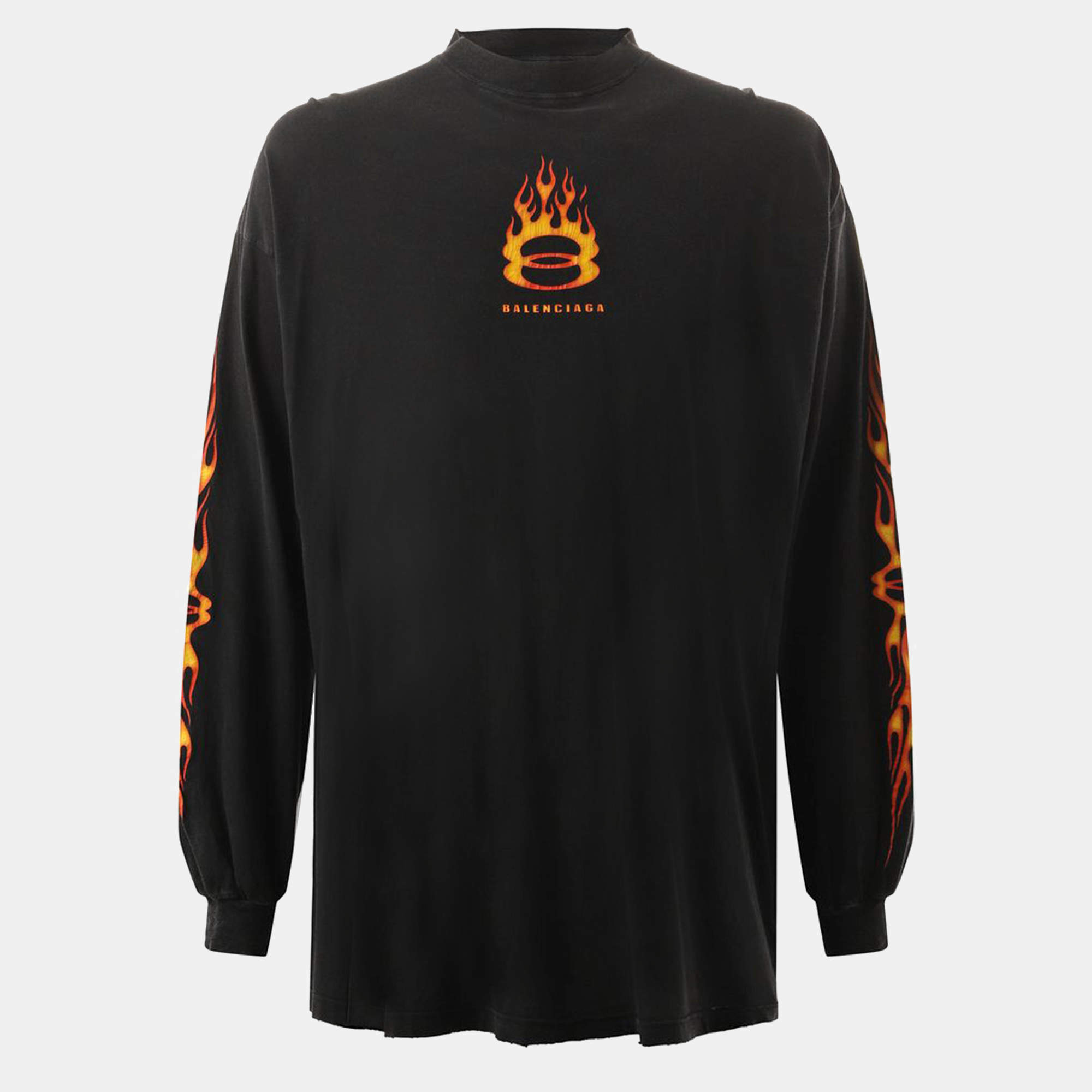 Pre Owned Balenciaga Black Printed Jersey Distressed Crew Neck T-Shirt L