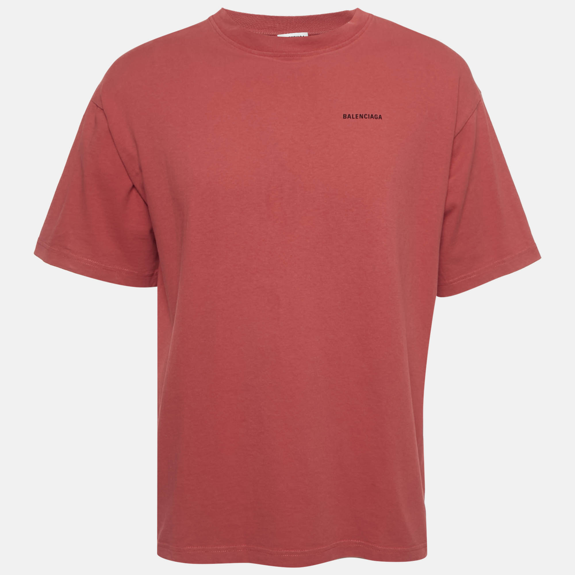 Balenciaga Red Logo Print Cotton Knit Crew Neck T-Shirt XS