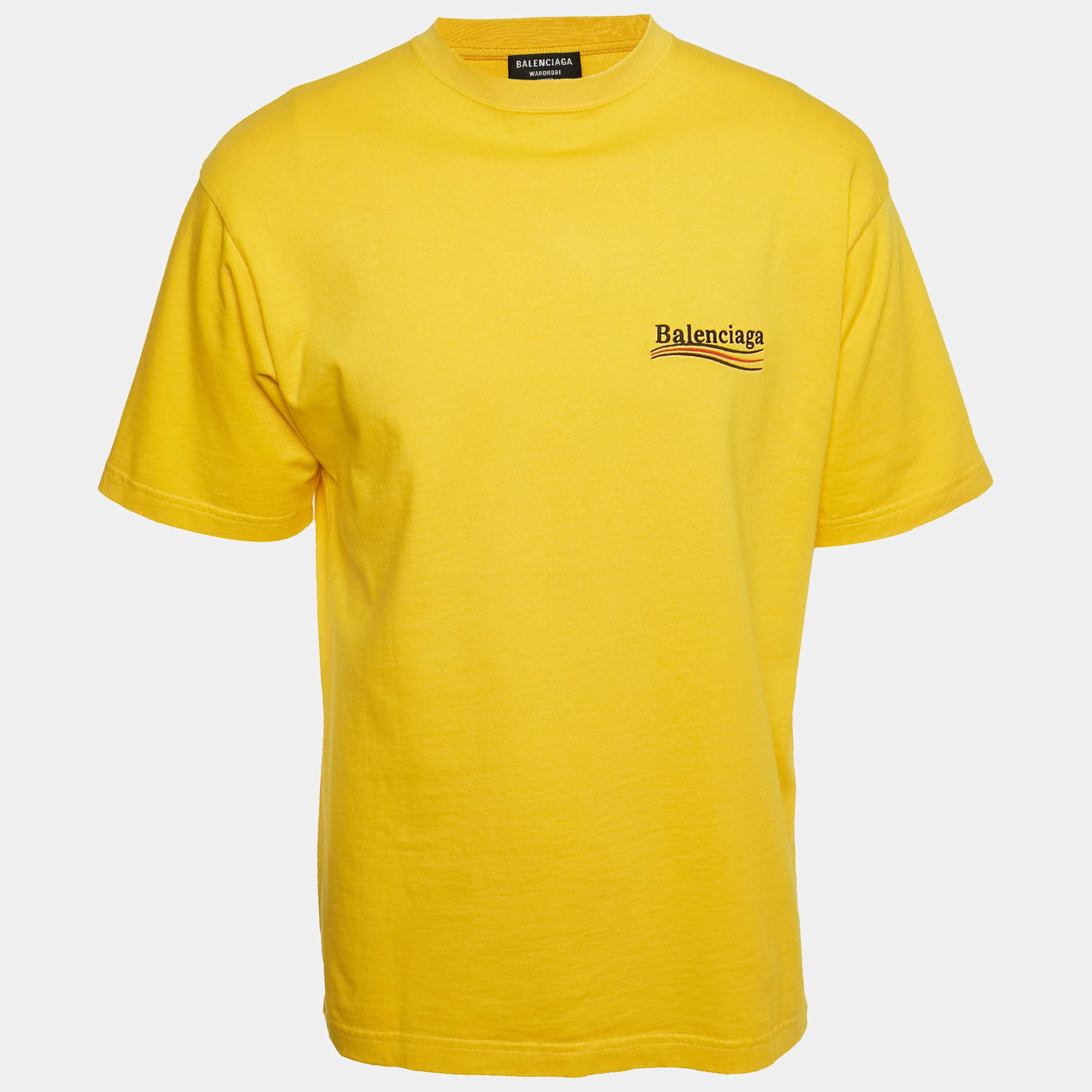 Balenciaga Unisex Yellow Logo Embroidered Jersey T-Shirt XXS