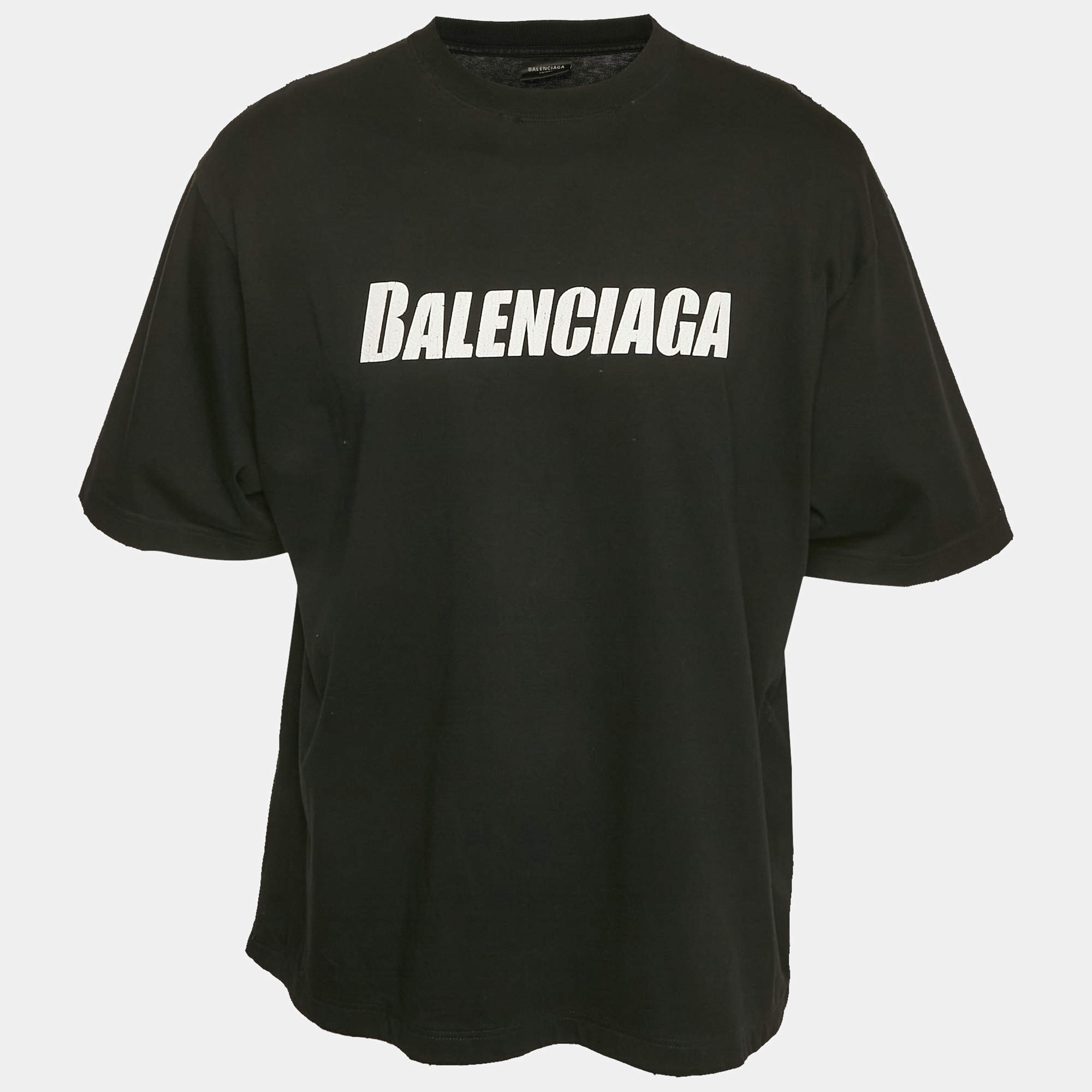 Balenciaga Unisex Black Logo Print Jersey Distressed T-Shirt XXS