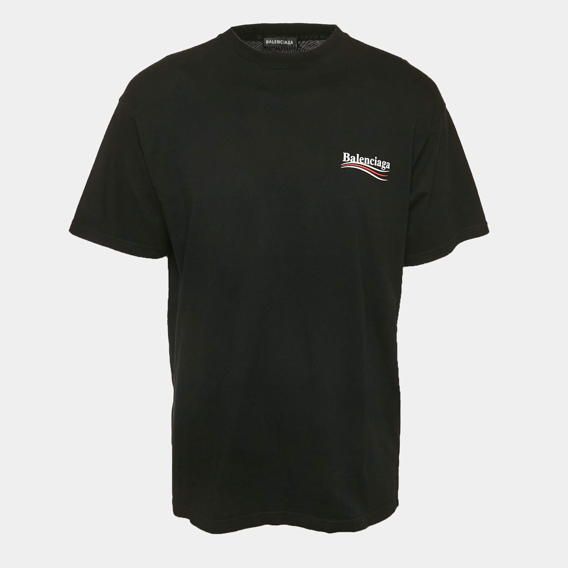 Balenciaga Black Logo Print Cotton Crew Neck T-Shirt S