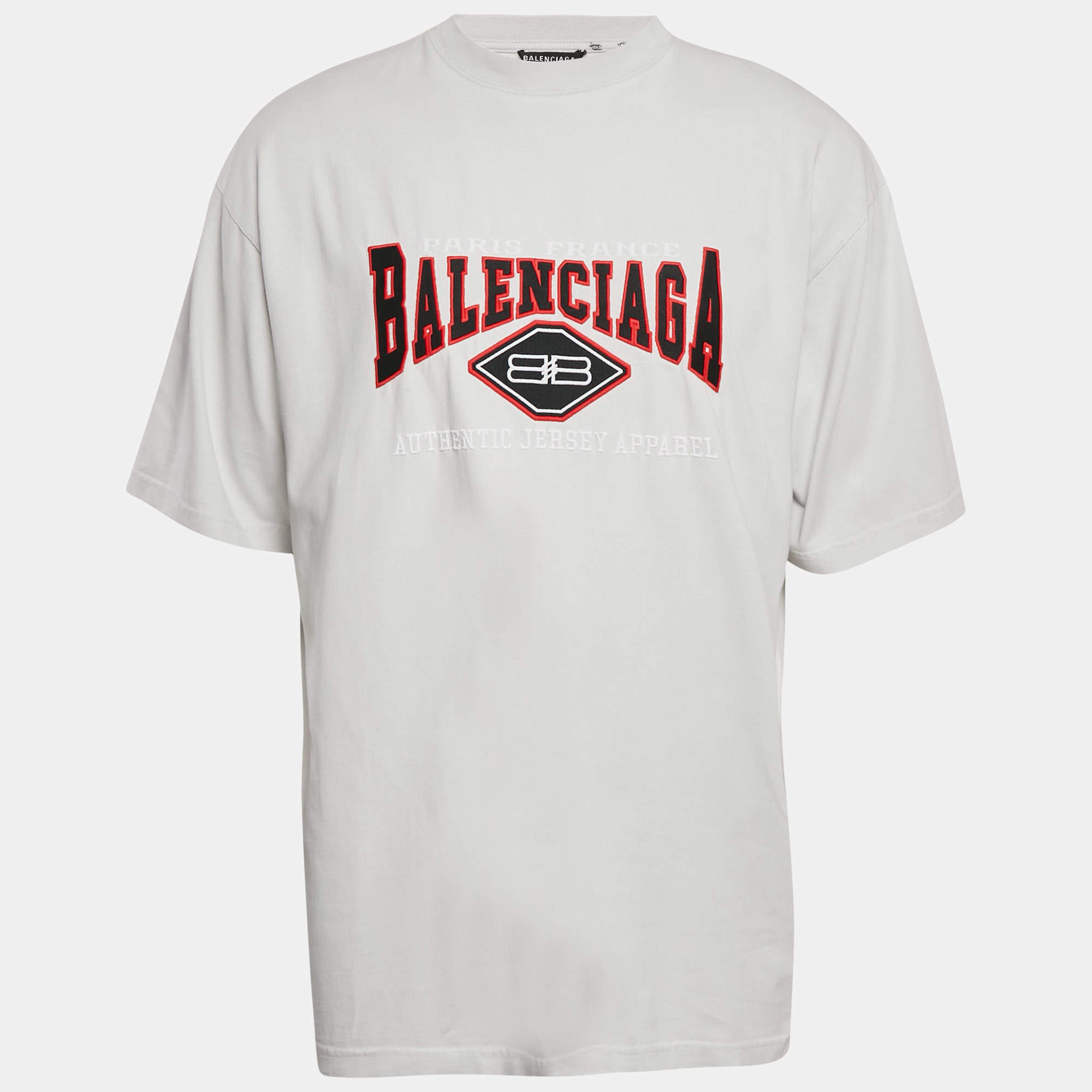 مملوكة مسبقًا Balenciaga Unisex Light Grey Logo Embroidered Jersey T-Shirt M