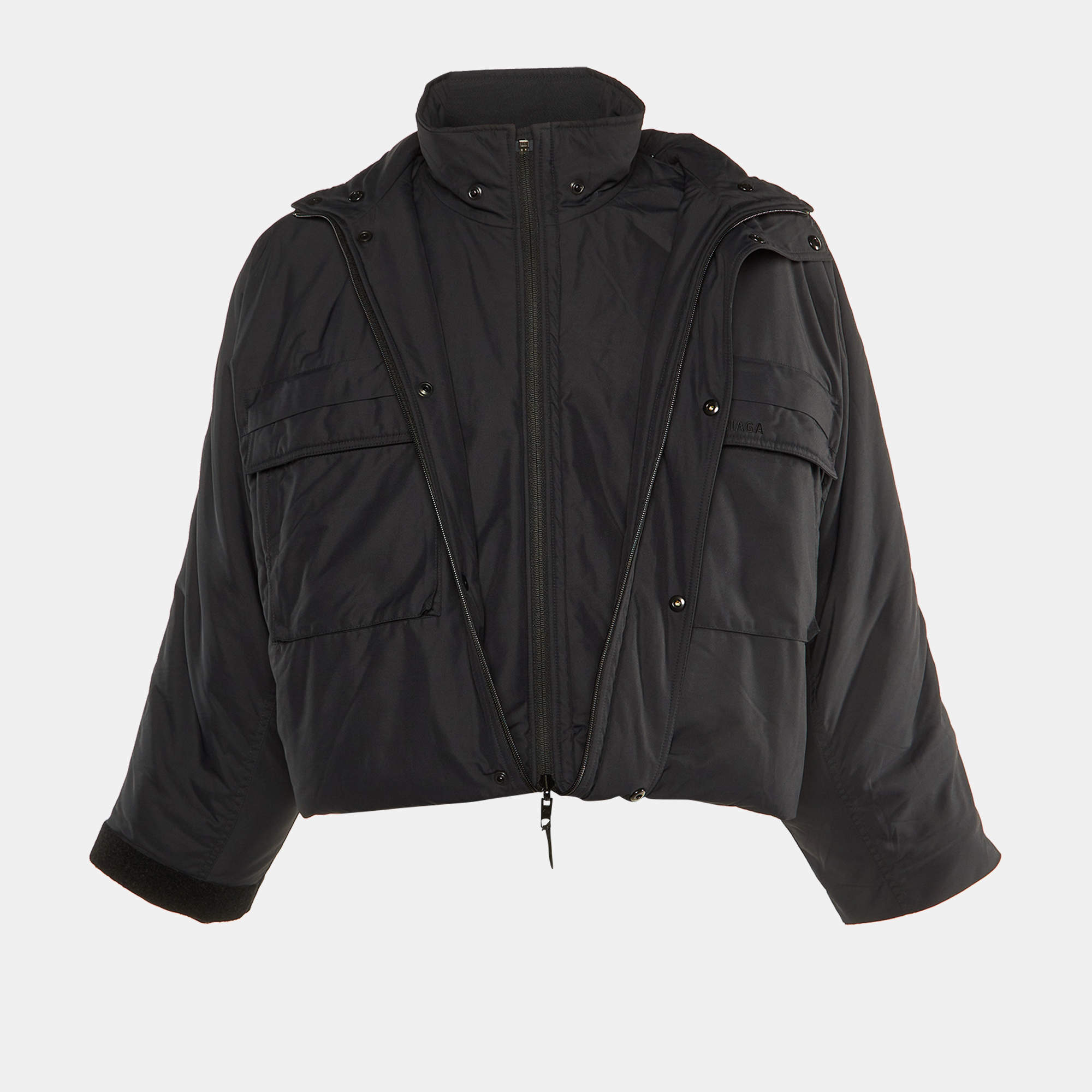 Balenciaga Black Leather Faux Fur Lined Collared Jacket S