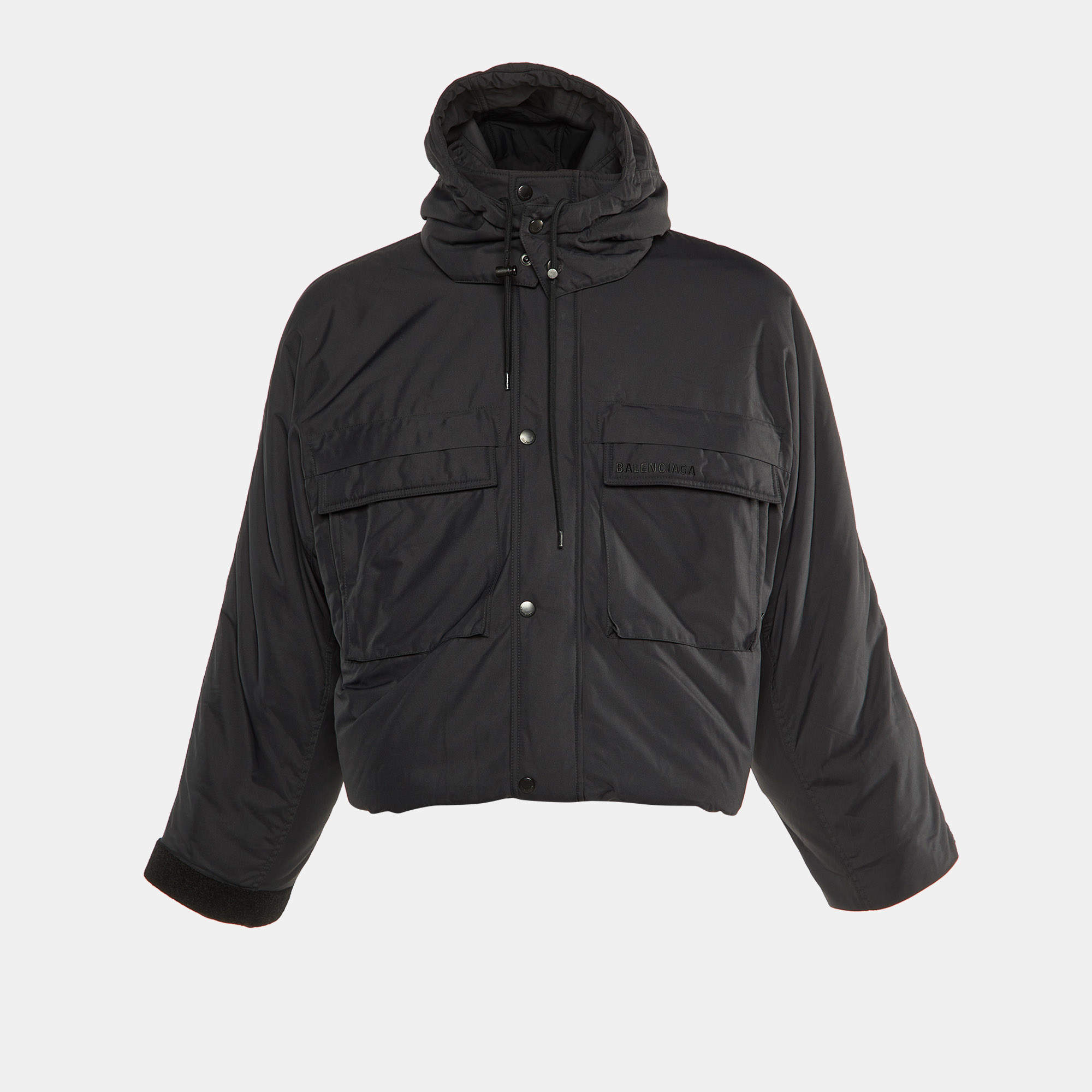 Balenciaga Black Polyester Double Layered Hooded Zip Front Jacket S