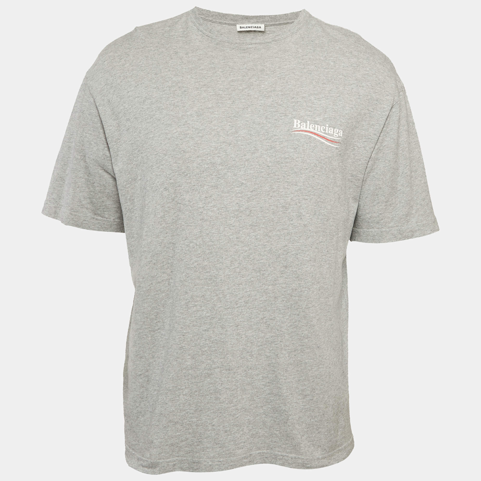 Balenciaga Grey Campaign Logo Print Jersey T-Shirt XS