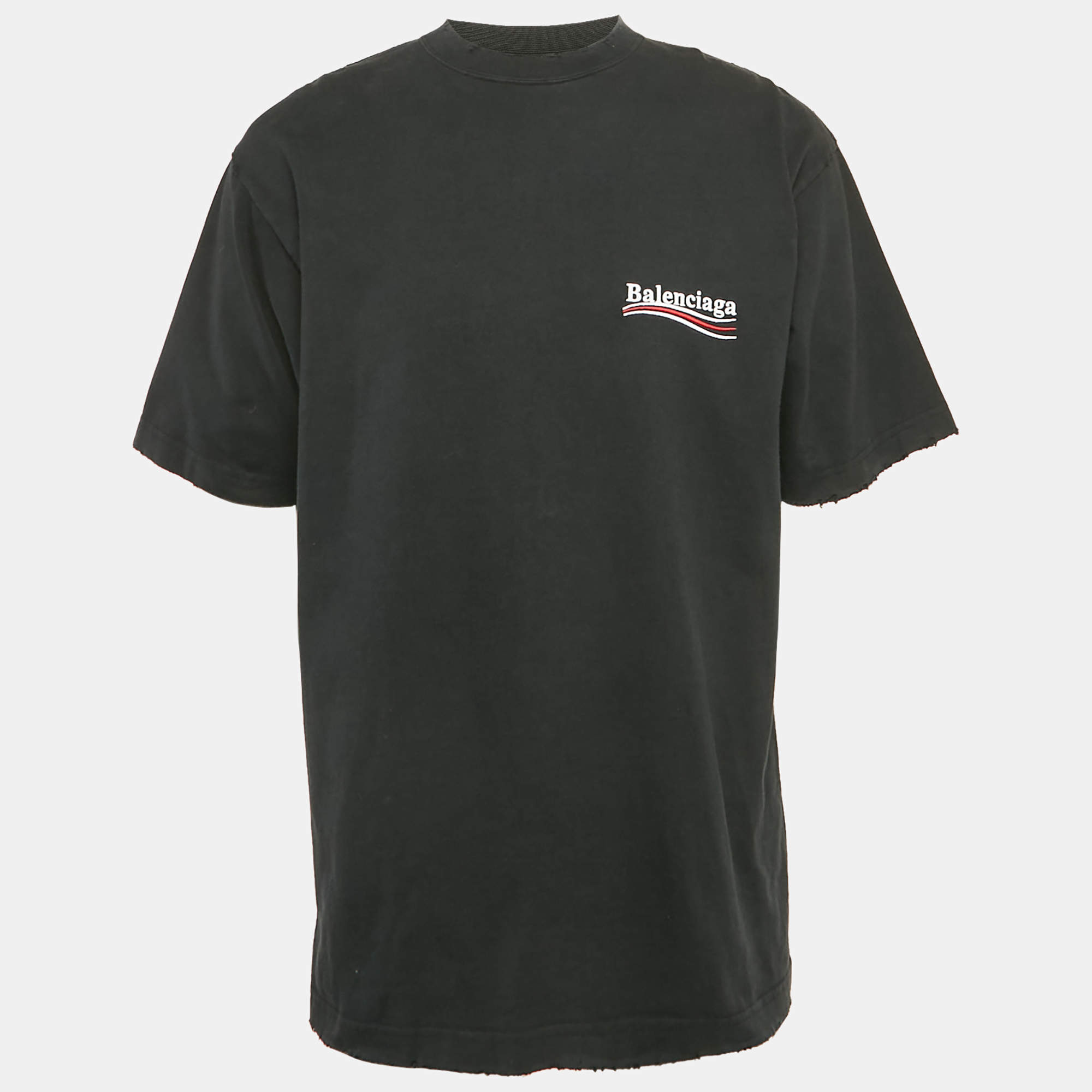 Balenciaga Unisex Black Distressed Jersey Campaign Oversized T-Shirt XXS