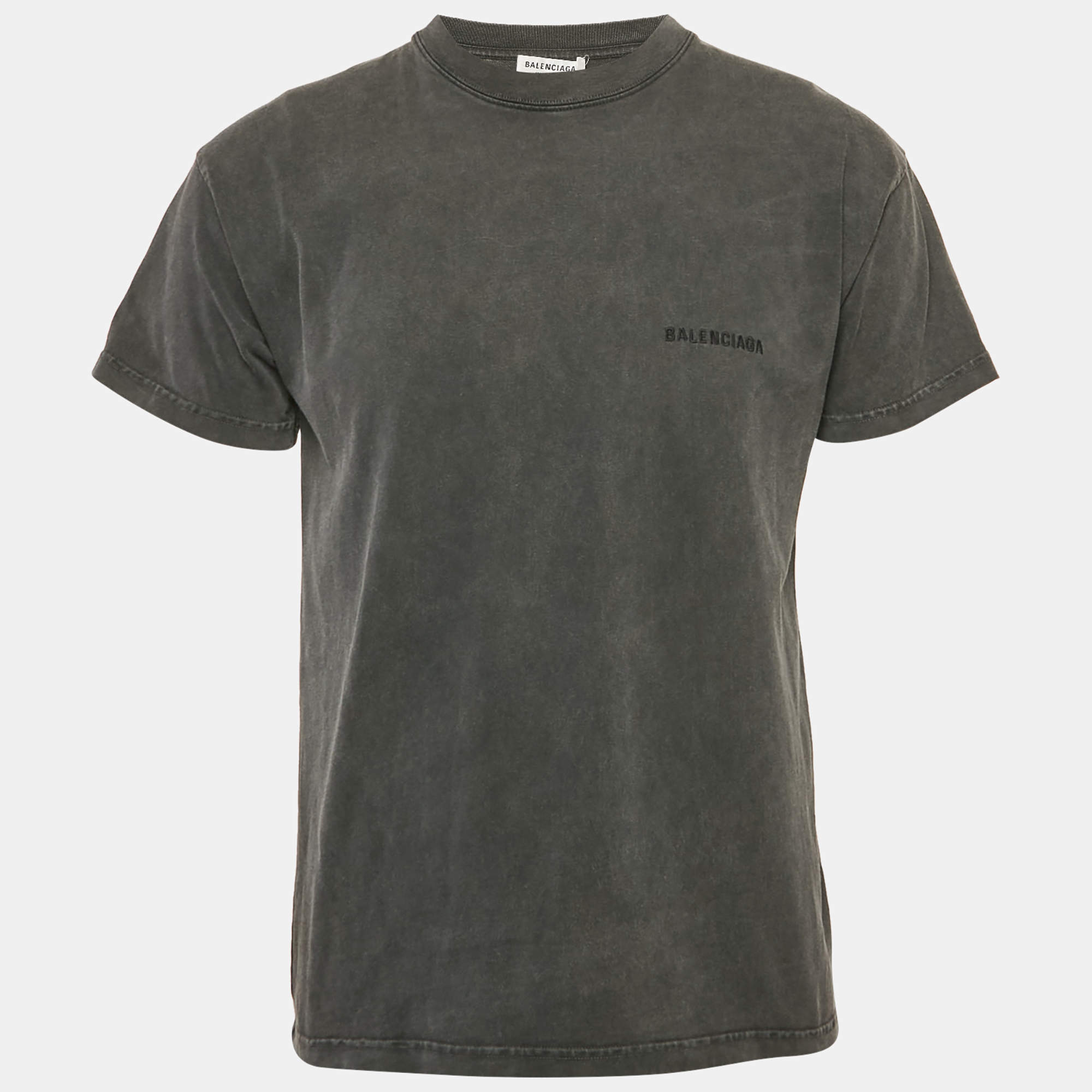 Pre Owned Balenciaga Grey Logo Embroidered Jersey T-Shirt XS