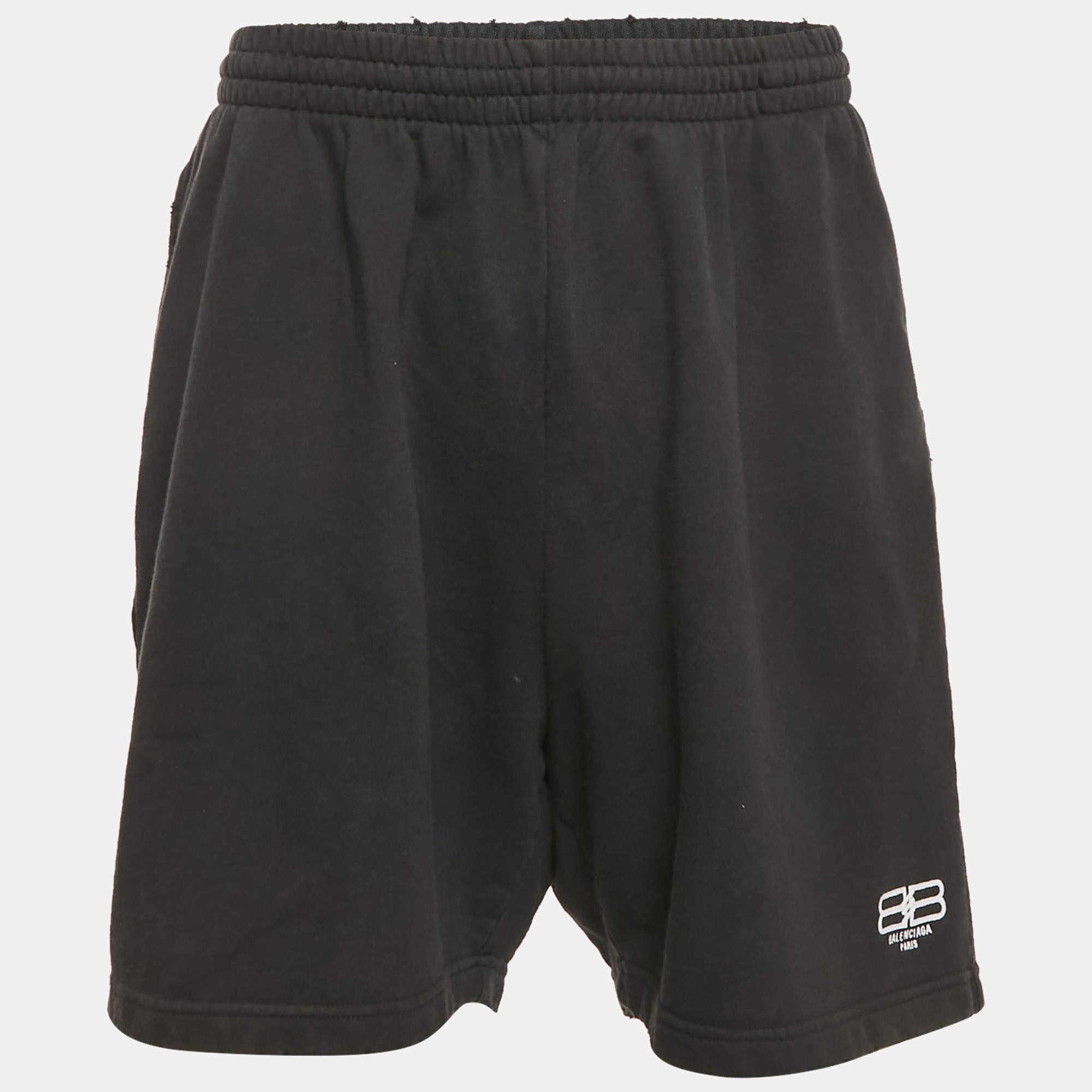 Balenciaga Black Knit Logo Embroidered Shorts M