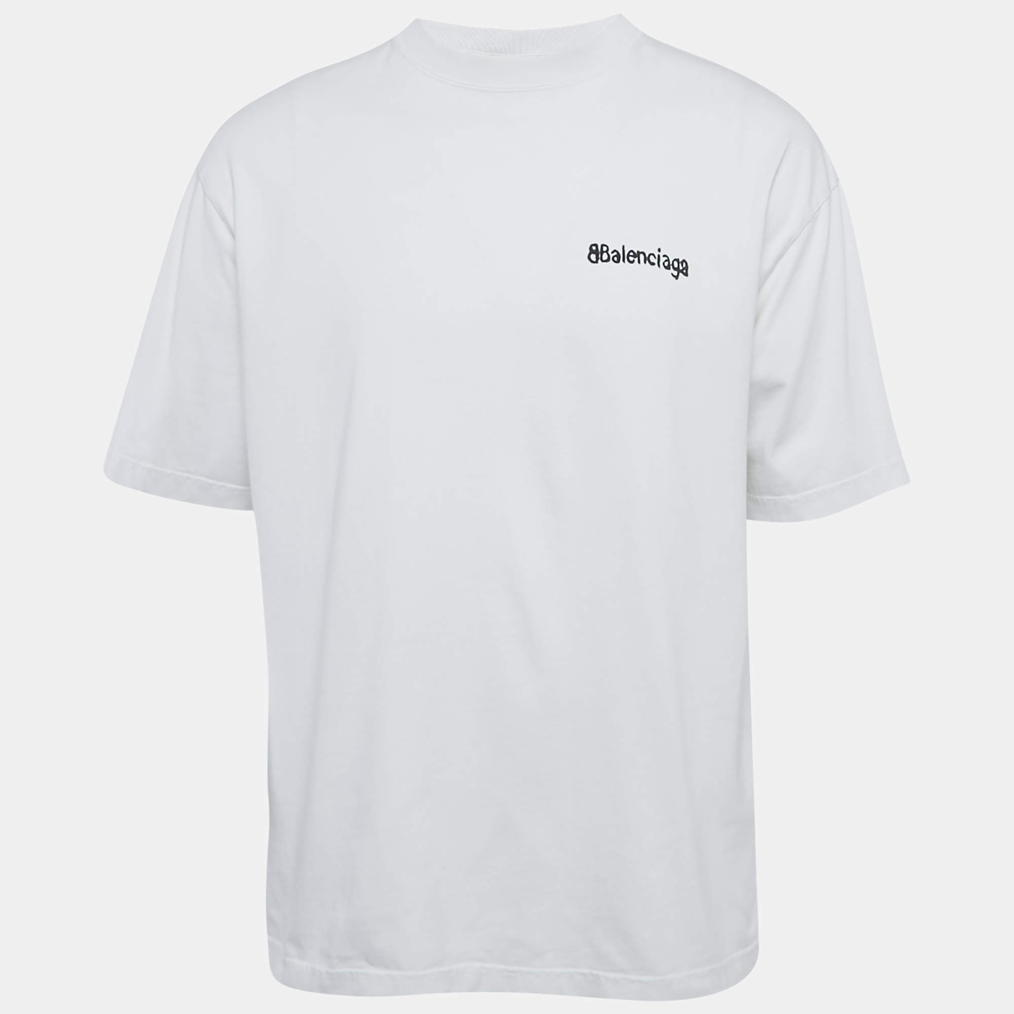 Balenciaga Off White Logo Print Jersey Crew Neck T-Shirt M