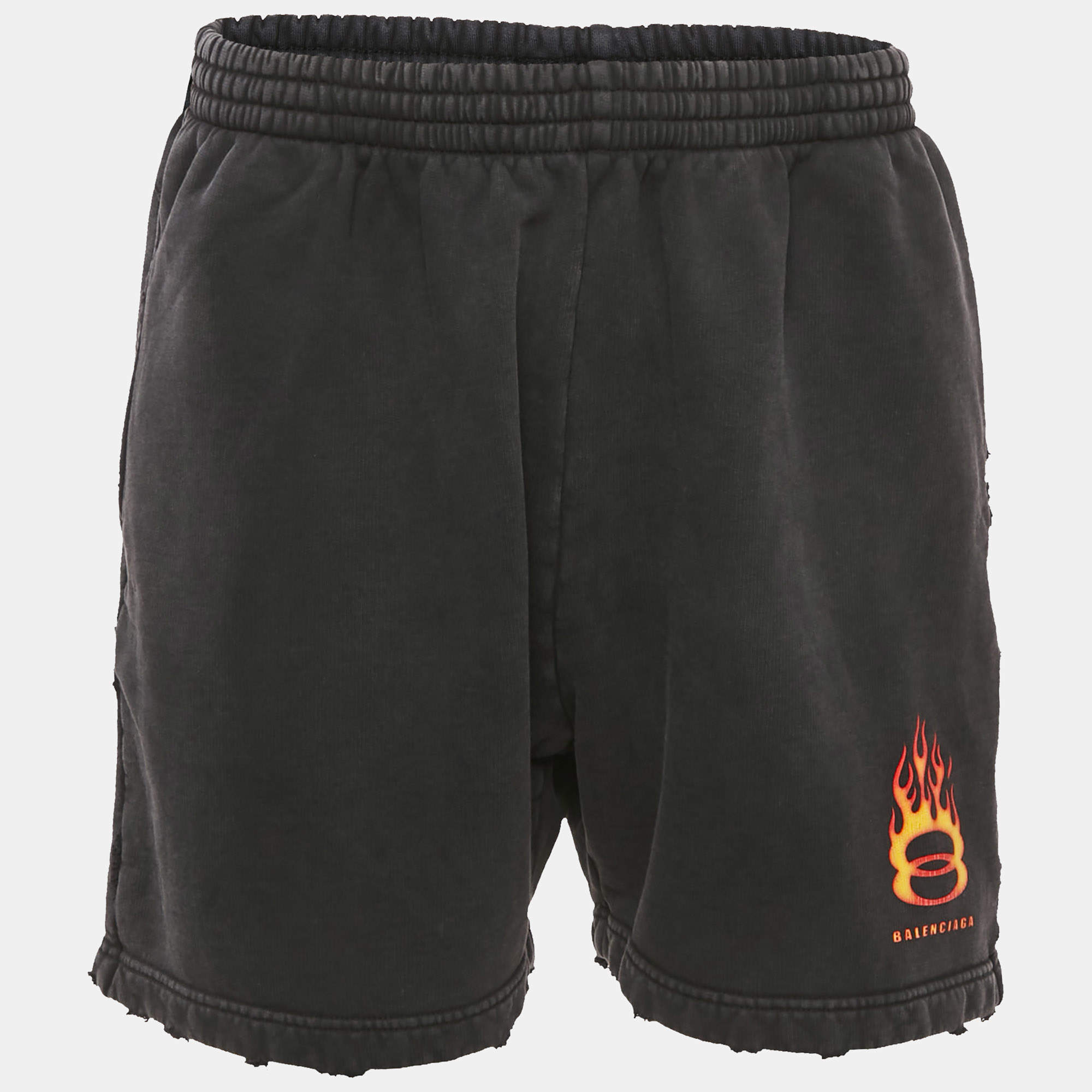 Pre Owned شورت بالنسياغا تريكو قطن أسود مطبوع بشعار الماركة مقاس وسط (ميديم)