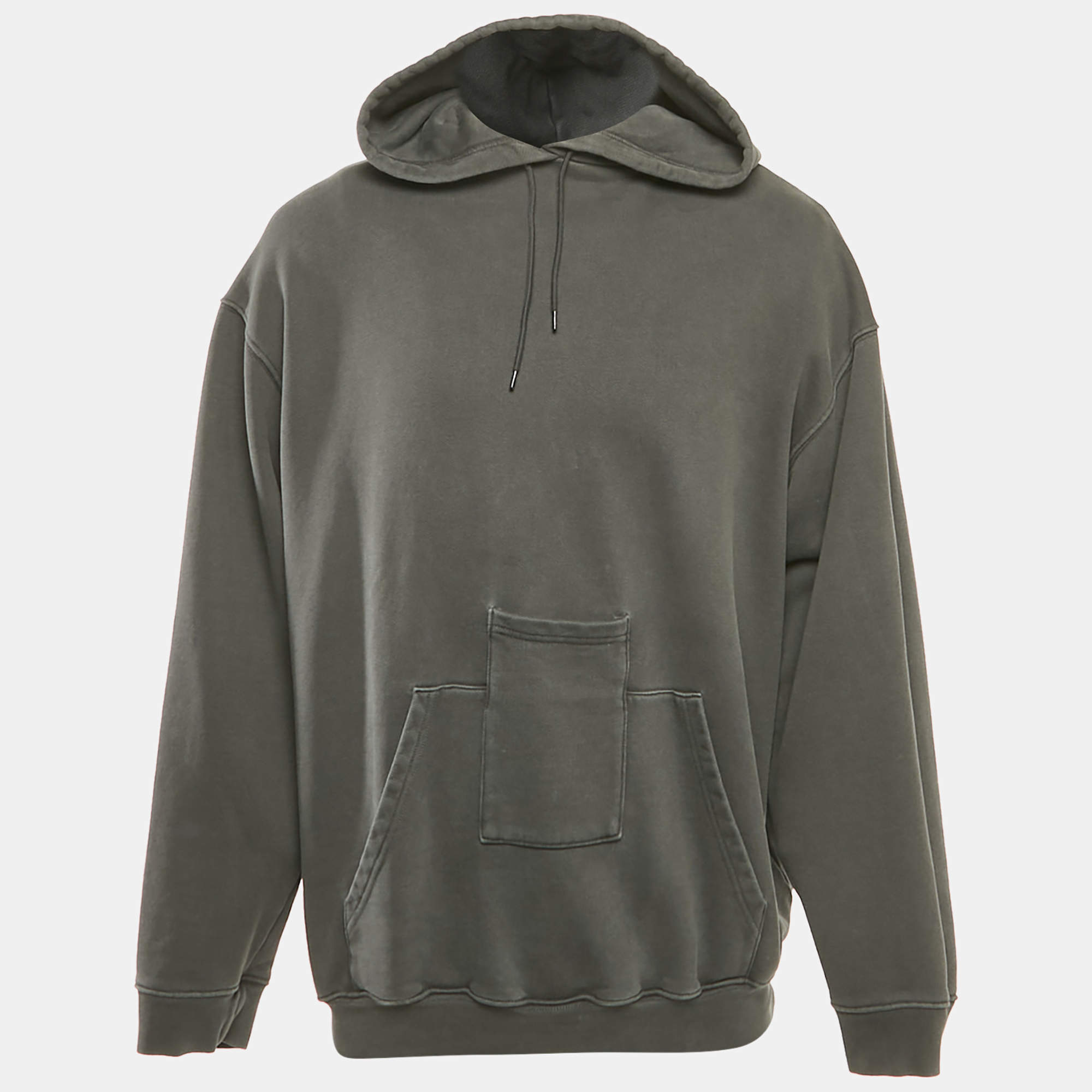 Balenciaga Grey Cotton Pocket Detail Oversized Hoodie S