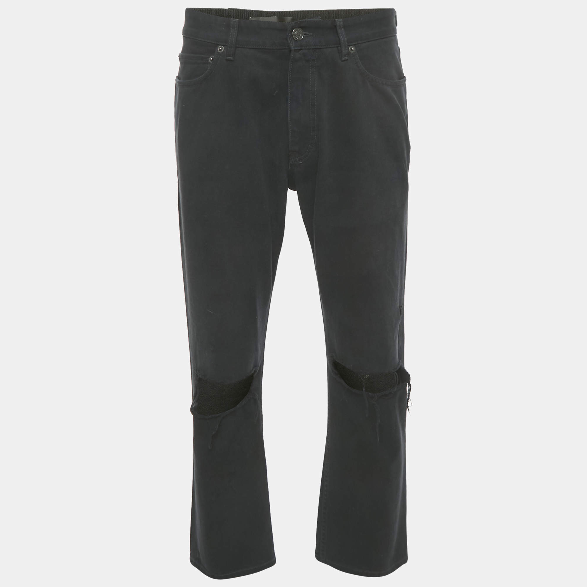 Pre Owned Balenciaga Unisex Black Knee Ripped Denim Straight Leg Jeans S Waist 31"