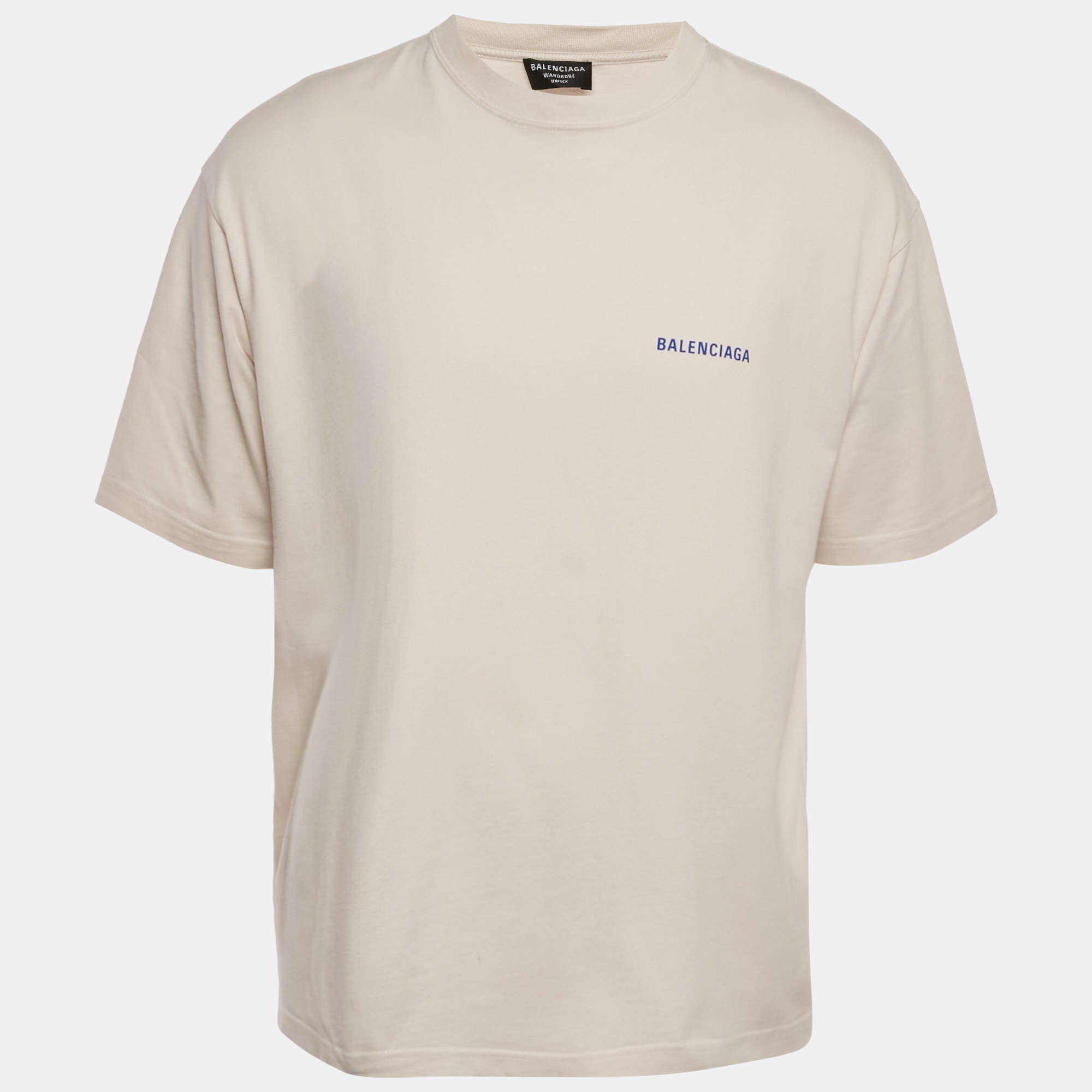 Balenciaga Unisex Beige Logo Print Jersey T-Shirt M