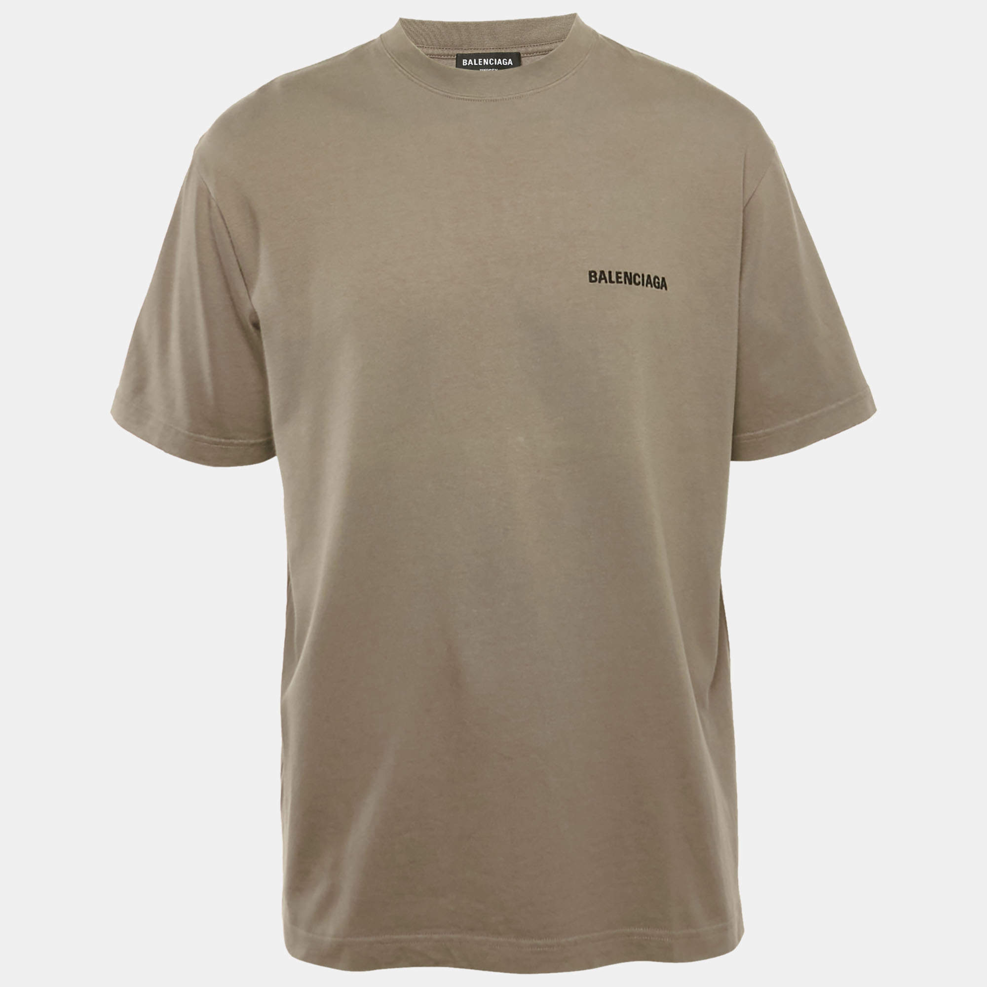 مملوكة مسبقًا تي شيرت بالنسياغا غير محدد الأنوثة أو الذكورة مطرز بشعار الماركة قماش جيرسي بلون طاوبي مقاس صغير جداً (إكس سمول)