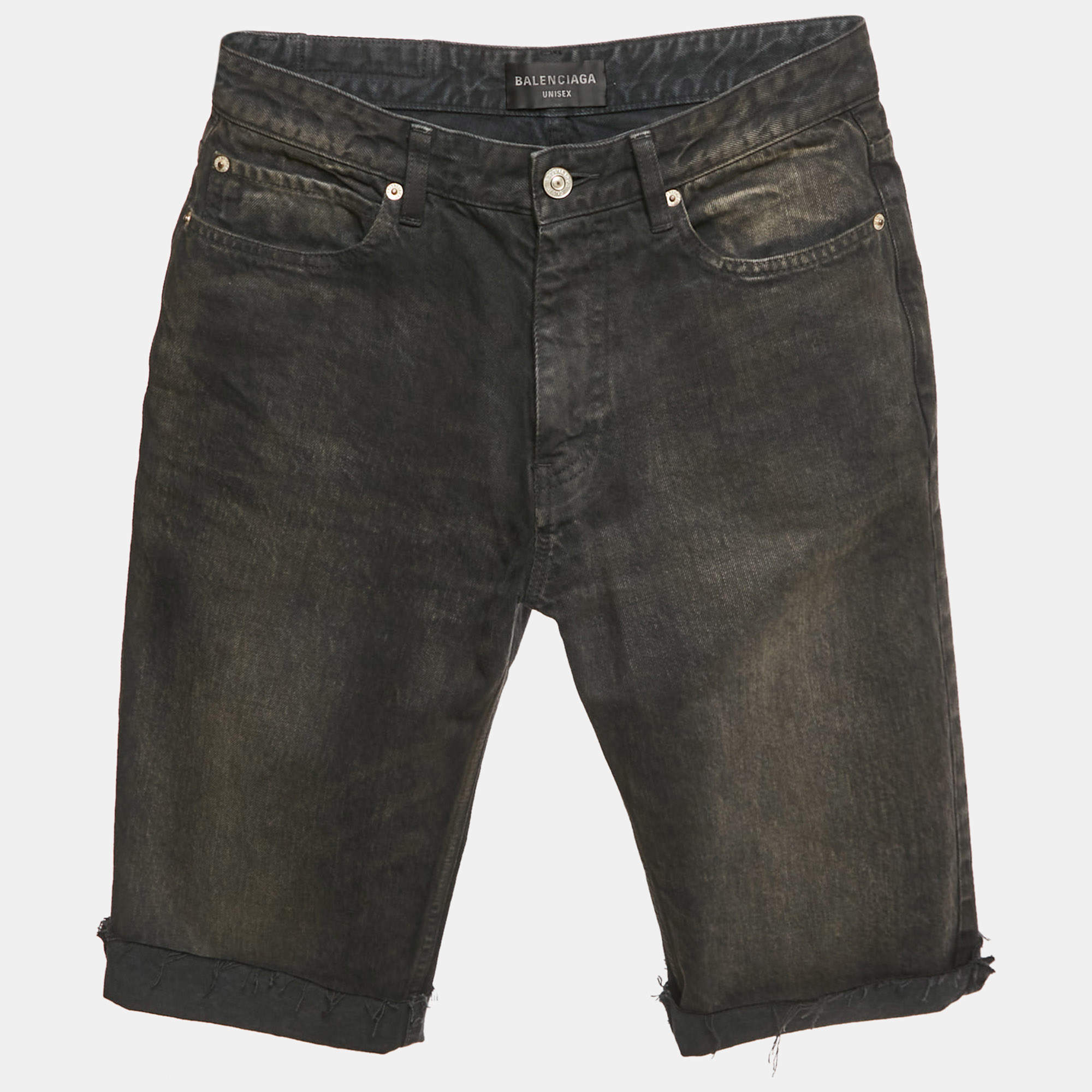 Pre Owned Balenciaga Unisex Grey Faded Denim Shorts M Waist 29"