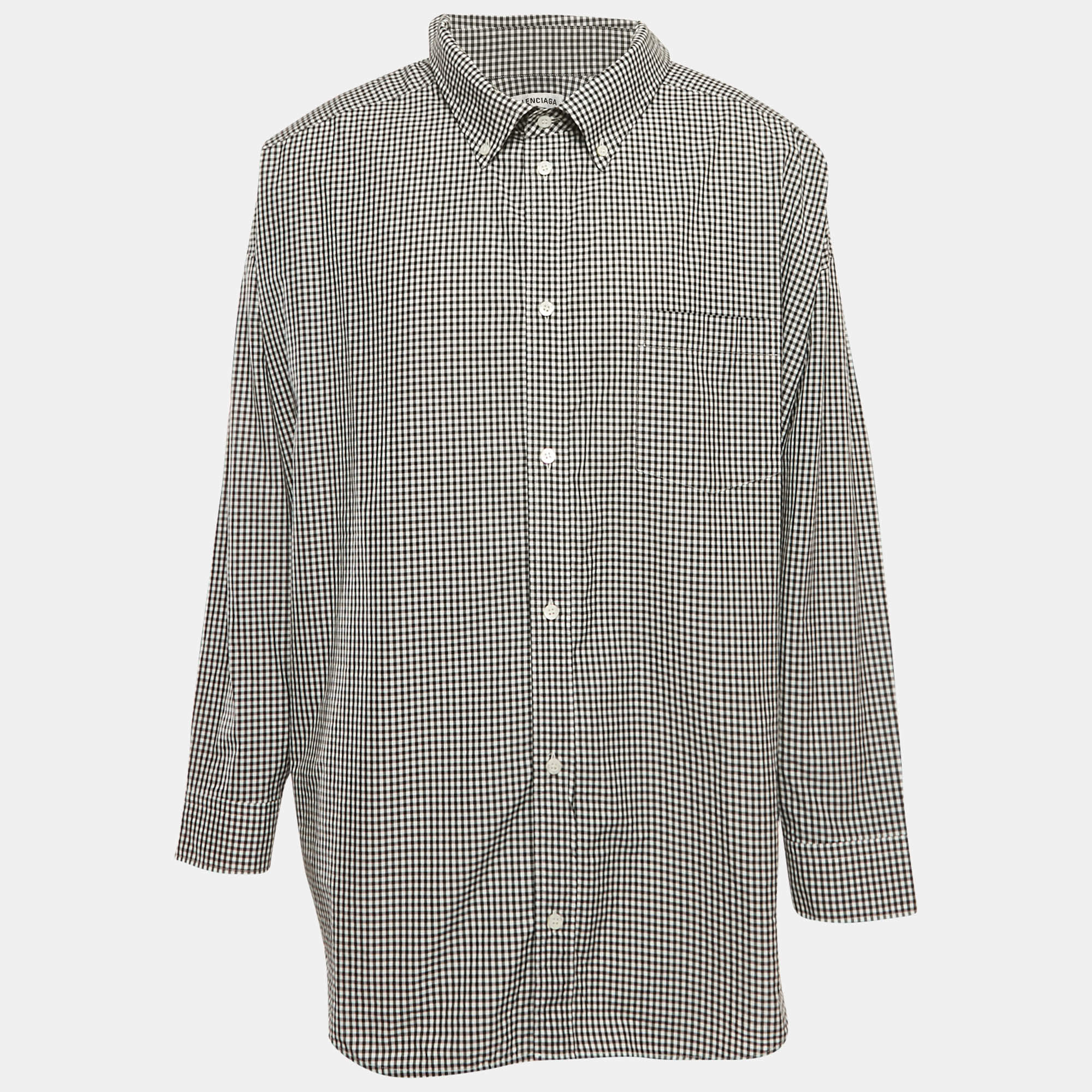 Pre Owned Balenciaga Monochrome Gingham Cotton Oversized Shirt S