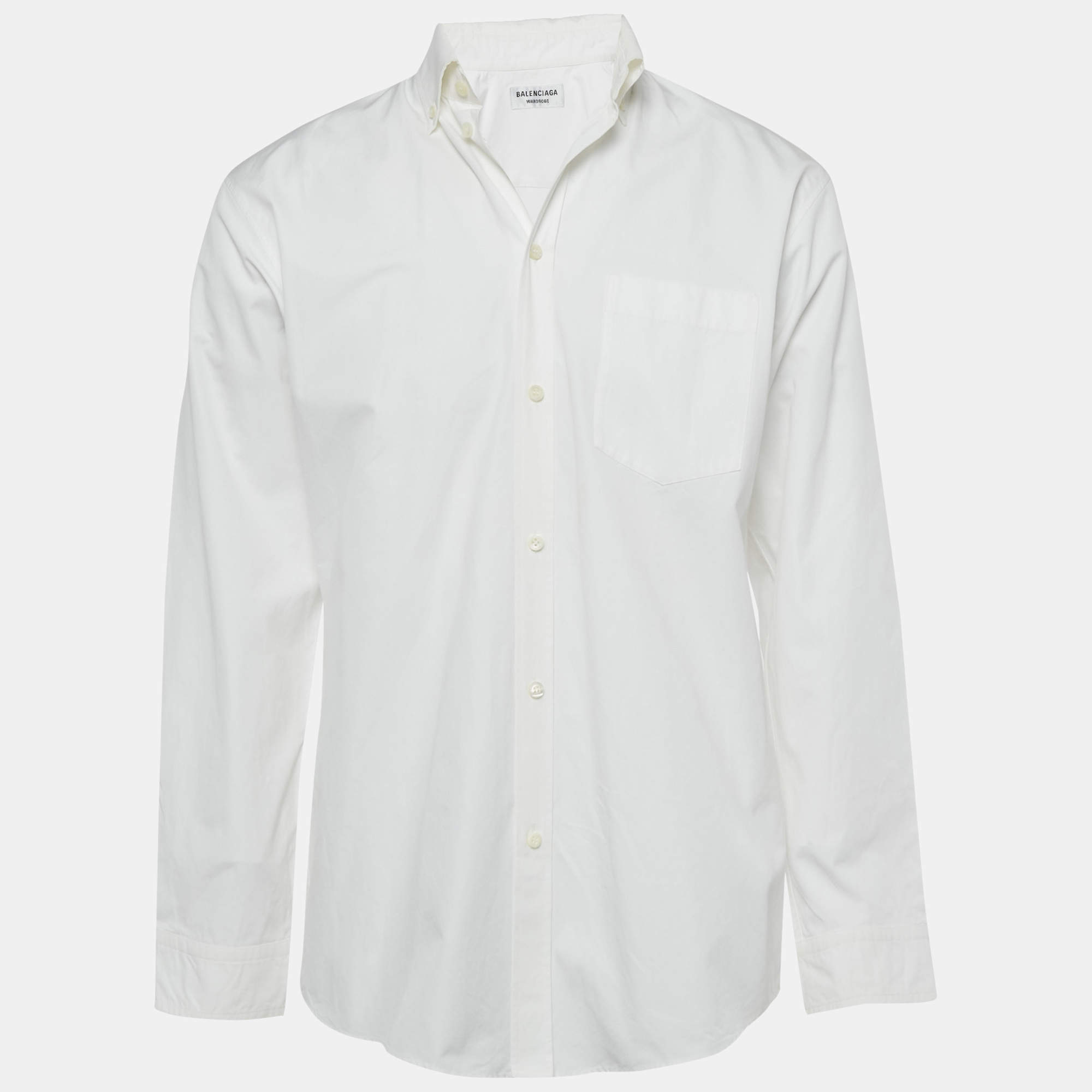 Pre Owned Balenciaga White Printed Cotton Oversized Shirt XS